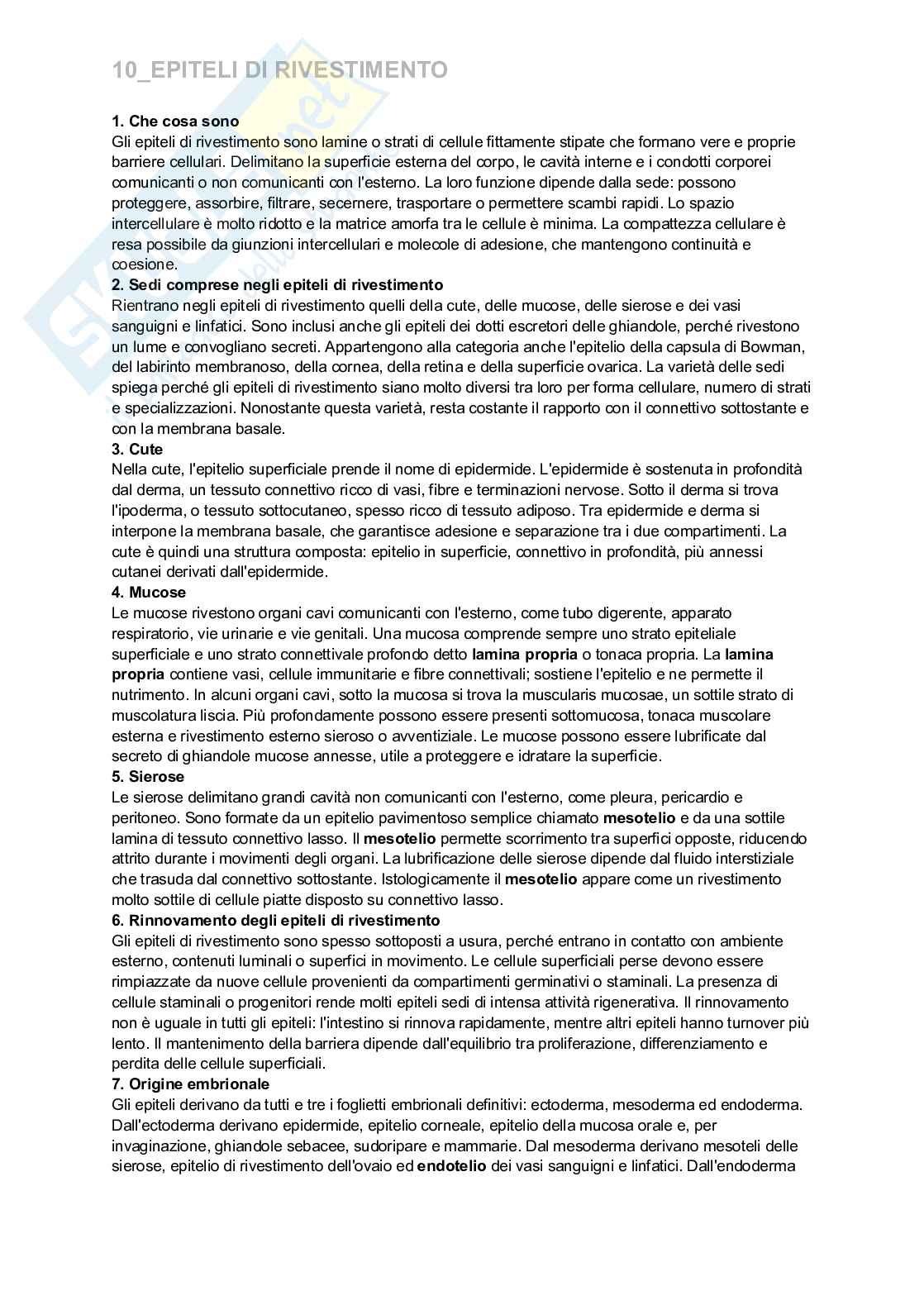 Riassunto esame Istologia e embriologia, Prof. Nervi Clara, libro consigliato Istologia, Monesi Pag. 2