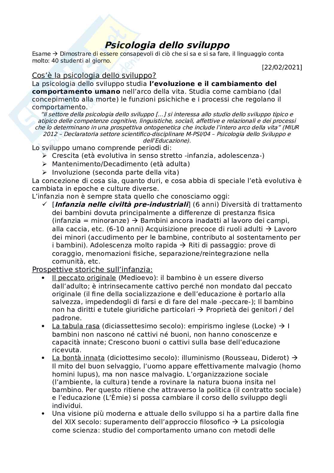 Psicologia dello sviluppo - Lezioni Pag. 1