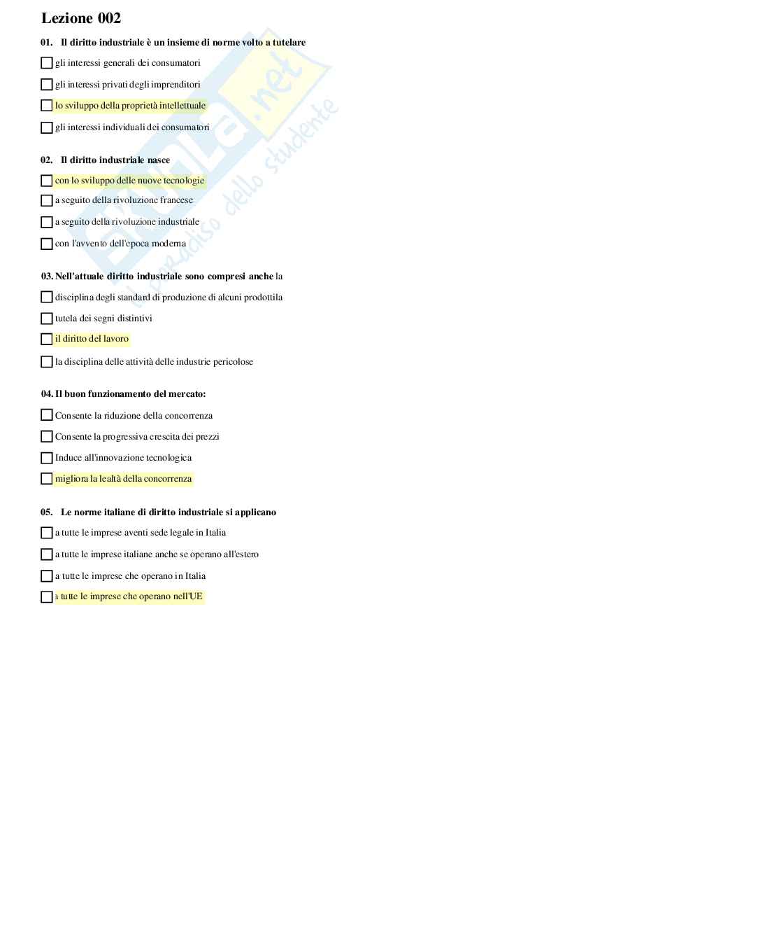 Risposte multiple paniere di diritto industriale e proprieta intellettuali Pag. 2