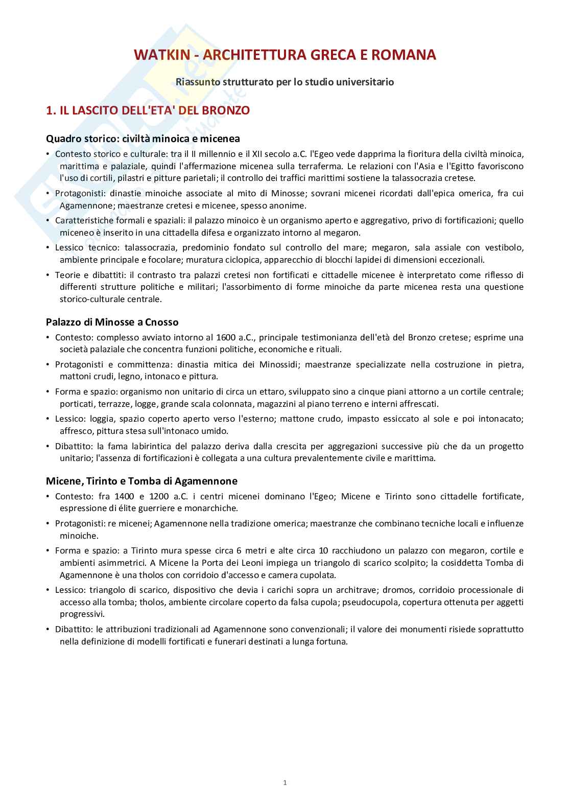 Architettura greca e romana: Elementi di architettura e urbanistica Pag. 1