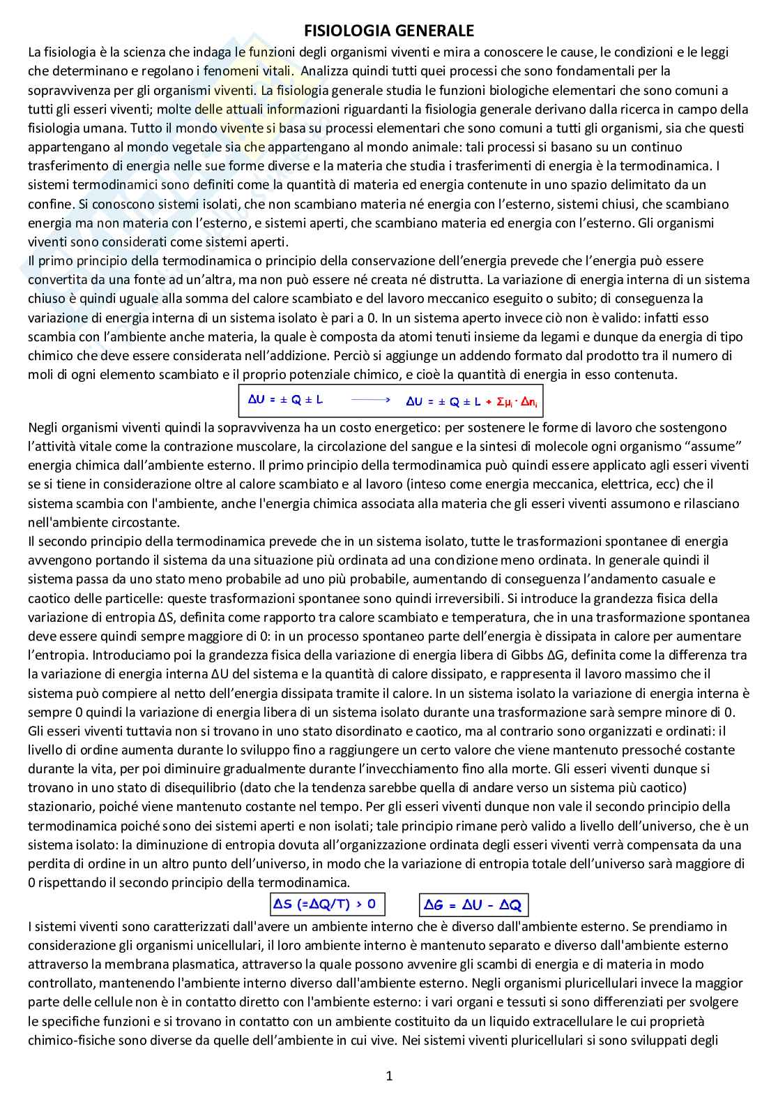 Fisiologia generale - Appunti d'esame completi Pag. 1