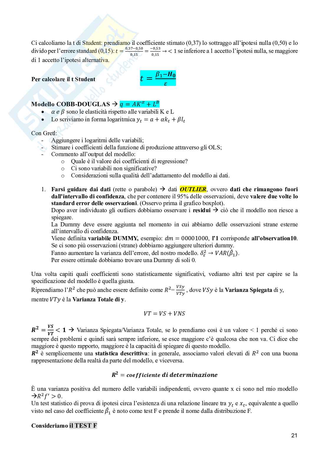 Appunti di Analisi e previsioni economiche Pag. 21