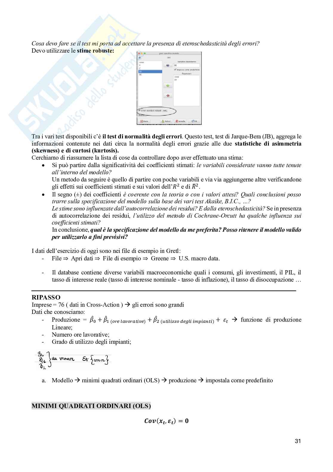 Appunti di Analisi e previsioni economiche Pag. 31