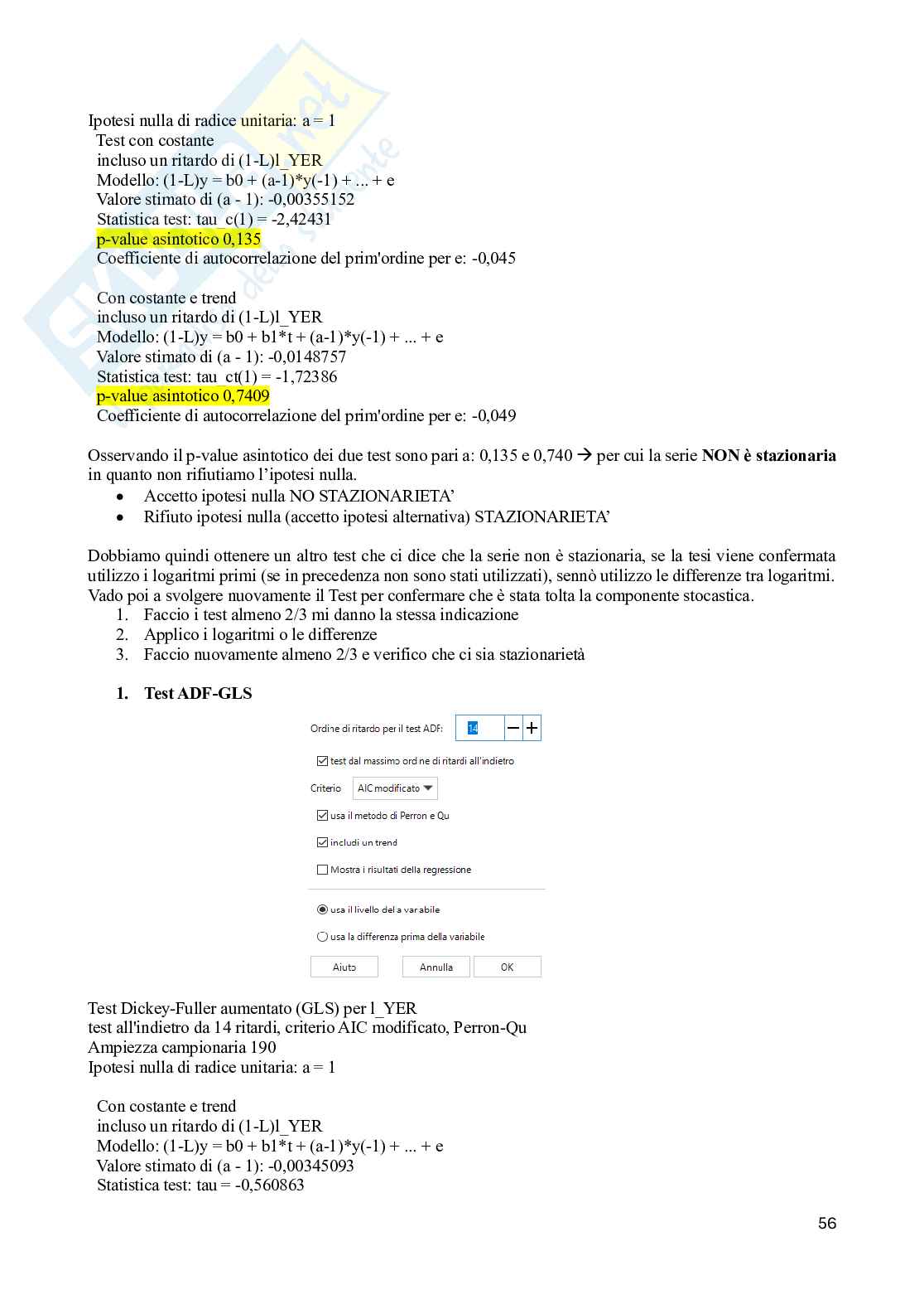 Appunti di Analisi e previsioni economiche Pag. 56