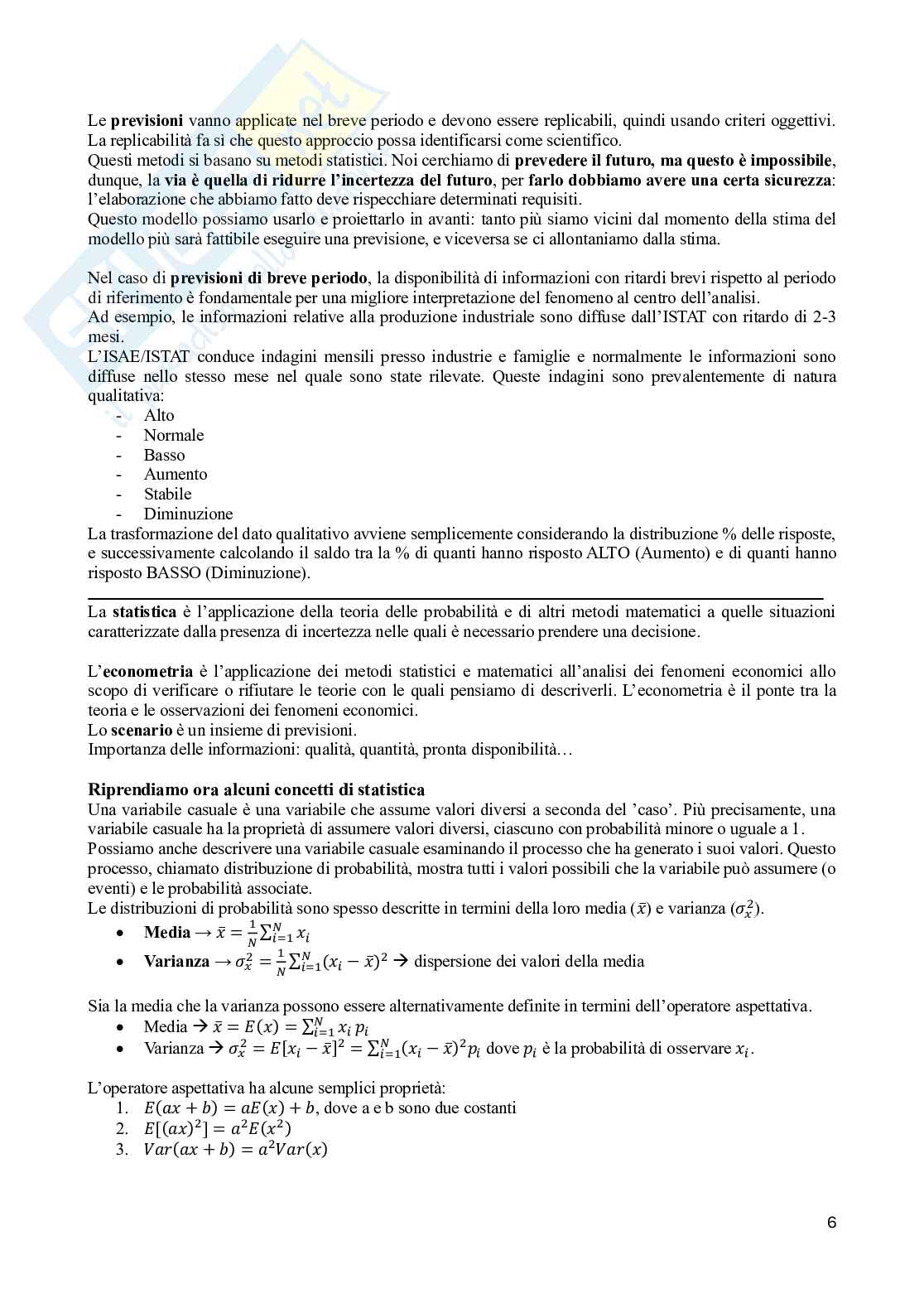 Appunti di Analisi e previsioni economiche Pag. 6