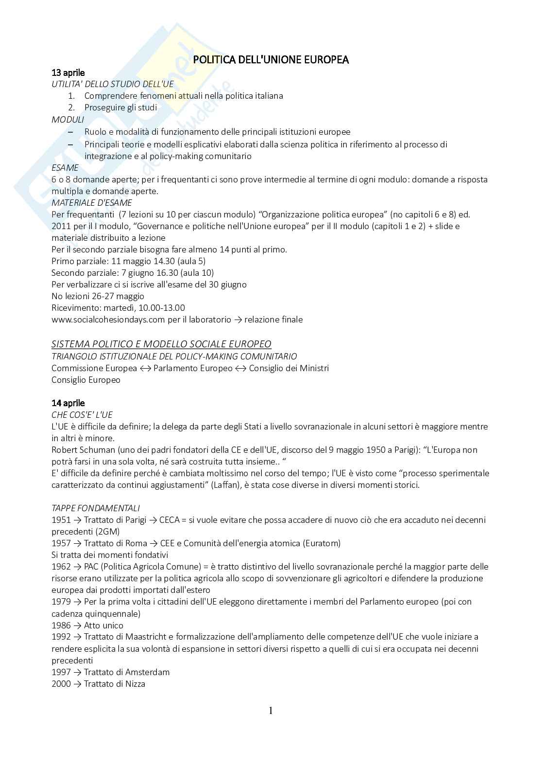 Appunti sistema politico e modello sociale europeo Pag. 1