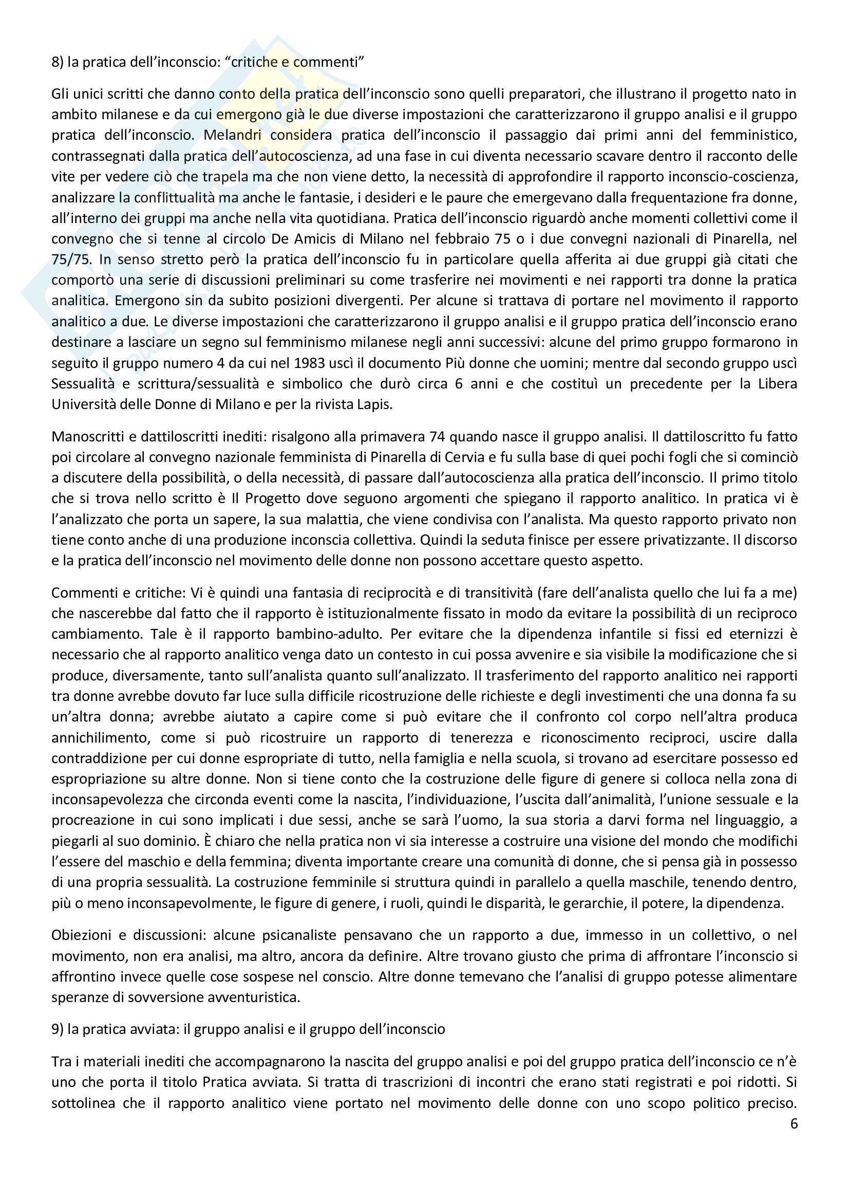 Riassunto esame Storia delle idee politiche e sociali, prof. Adamo, libro consigliato Una visceralità indicibile  - la pratica dell’inconscio nel movimento delle donne degli anni 70, Melandri Pag. 6