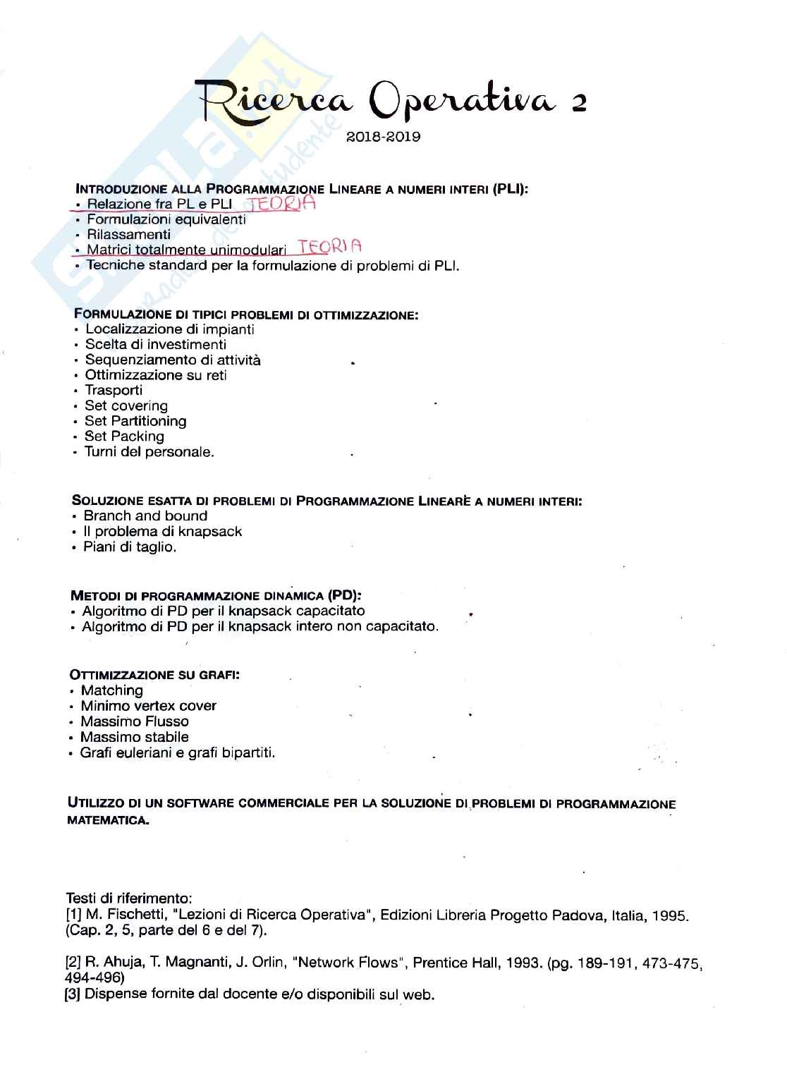 Corso Completo Ricerca Operativa 2 Pag. 1