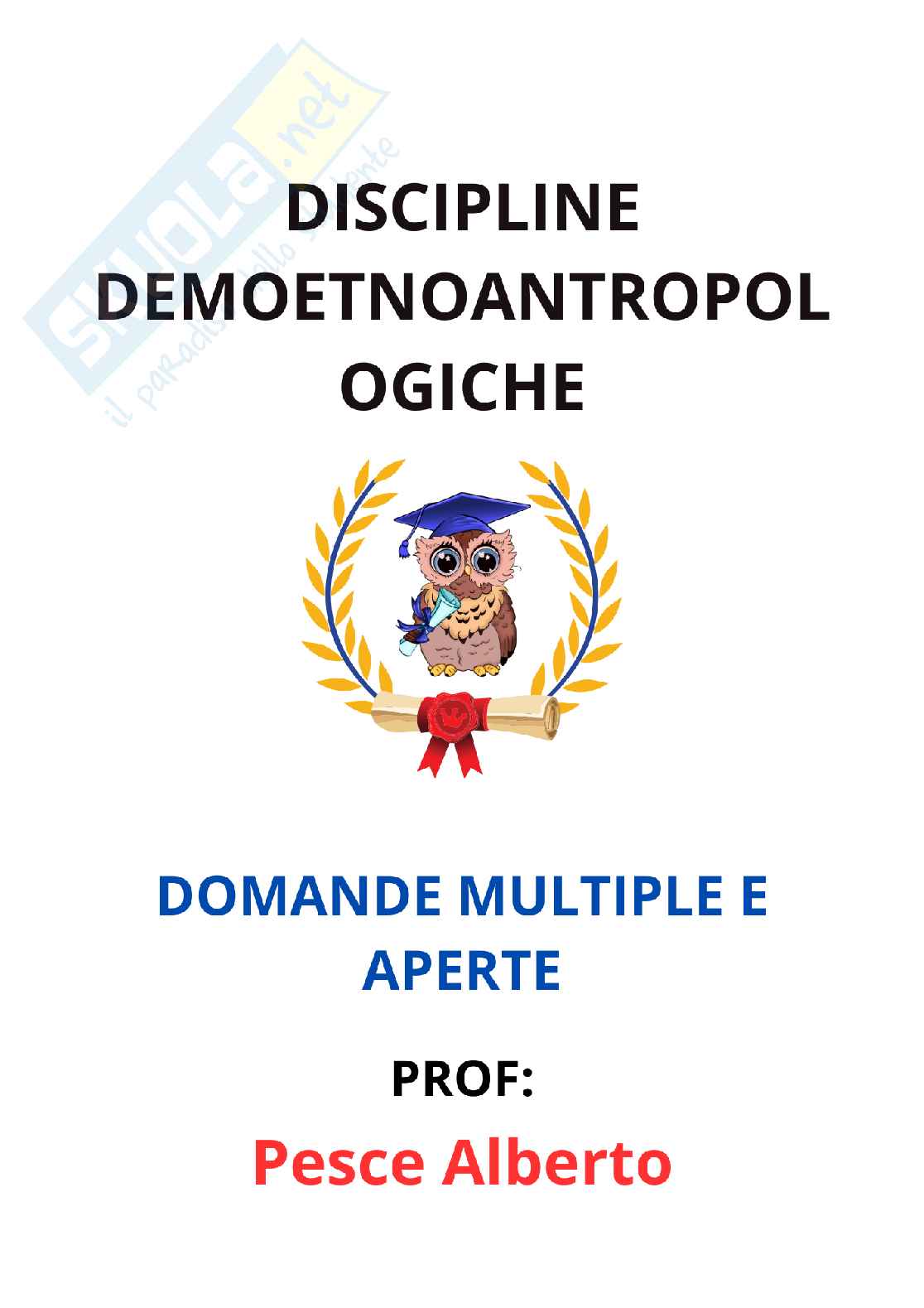 Paniere completo di Discipline demoetnoantropologiche - Risposte multiple e aperte - aggiornato (2026) Pag. 1