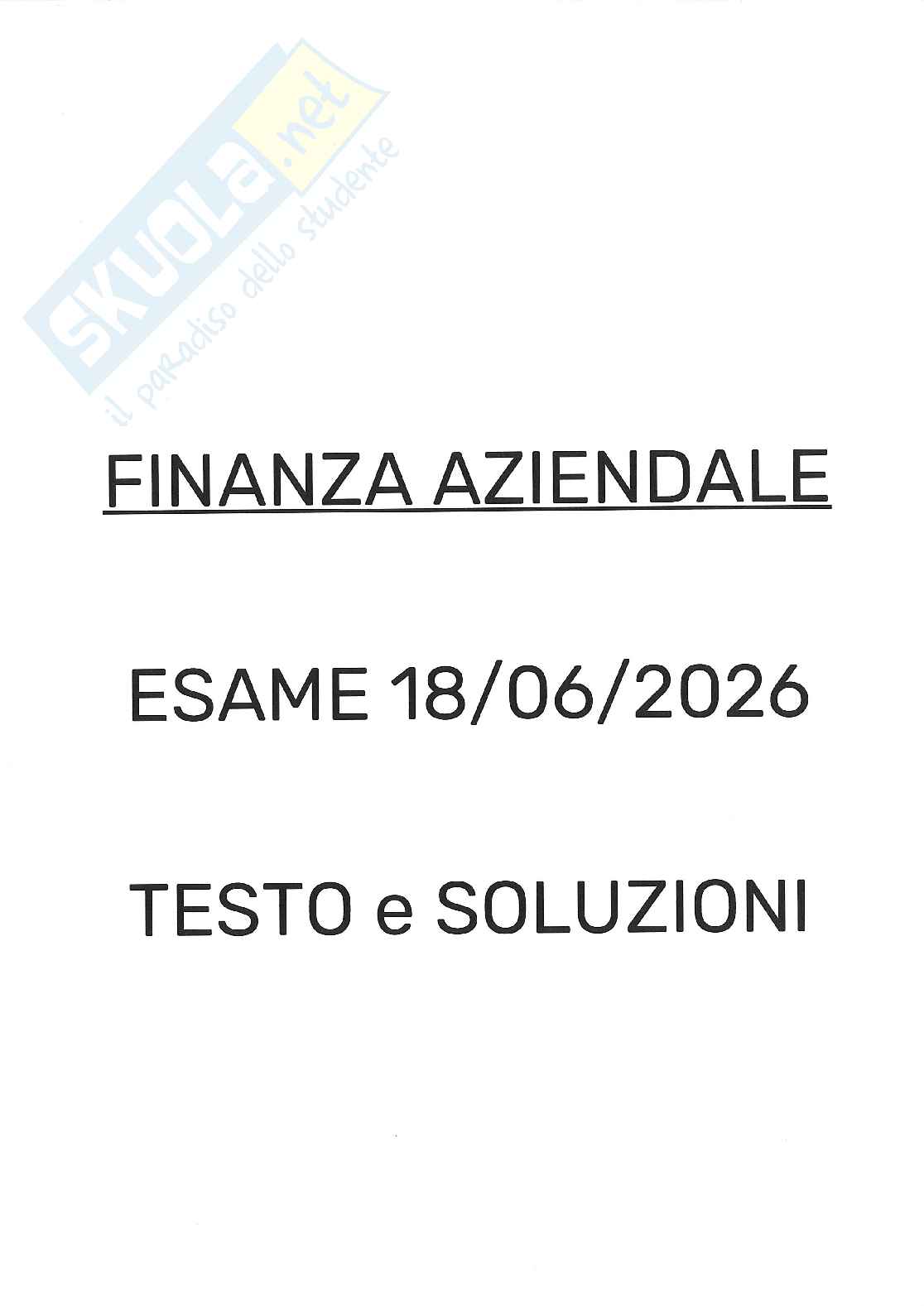 Simulazione esame finanza aziendale Pag. 1