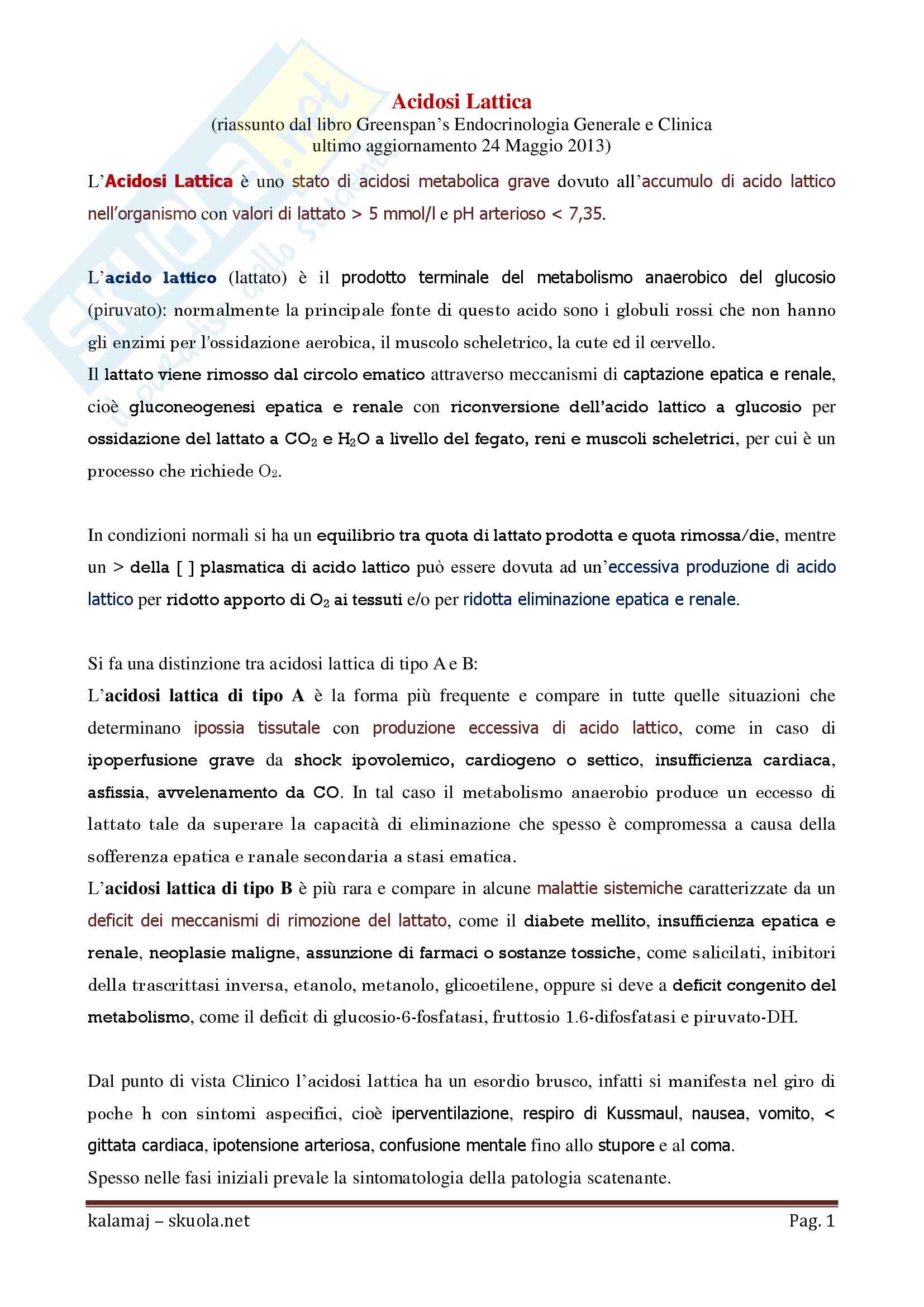 Endocrinologia - l'acidosi lattica Pag. 1