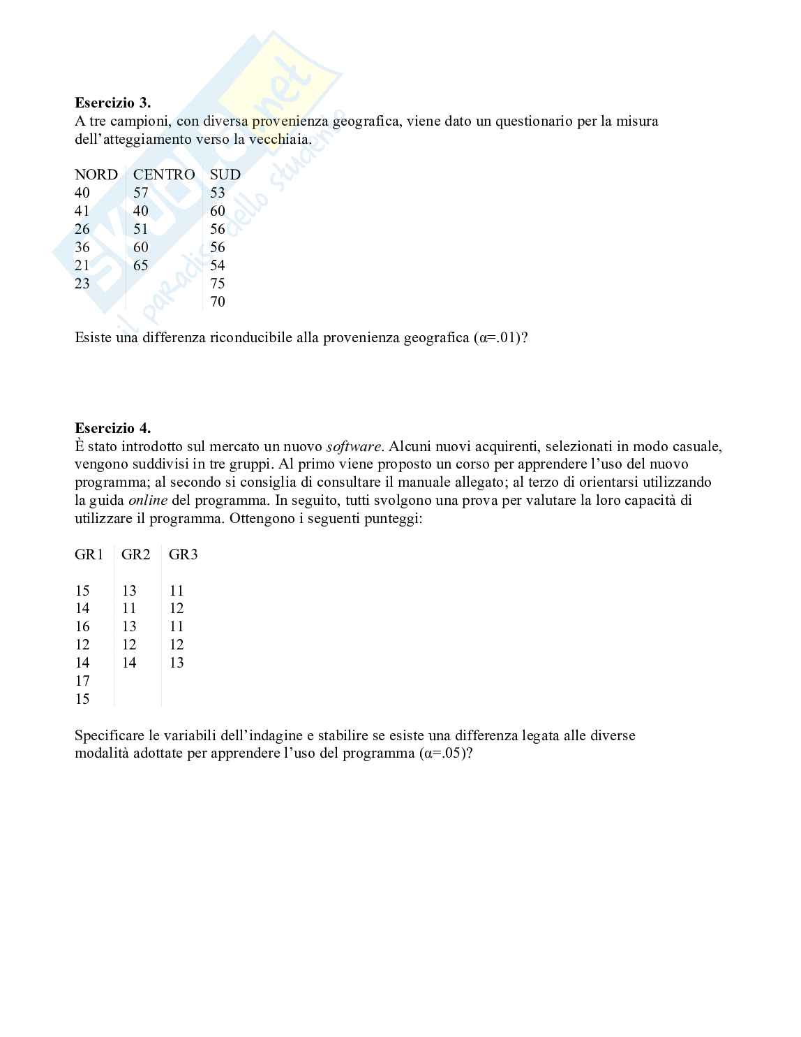 Esercitazioni per esame Metodologia della ricerca psicologica Pag. 2