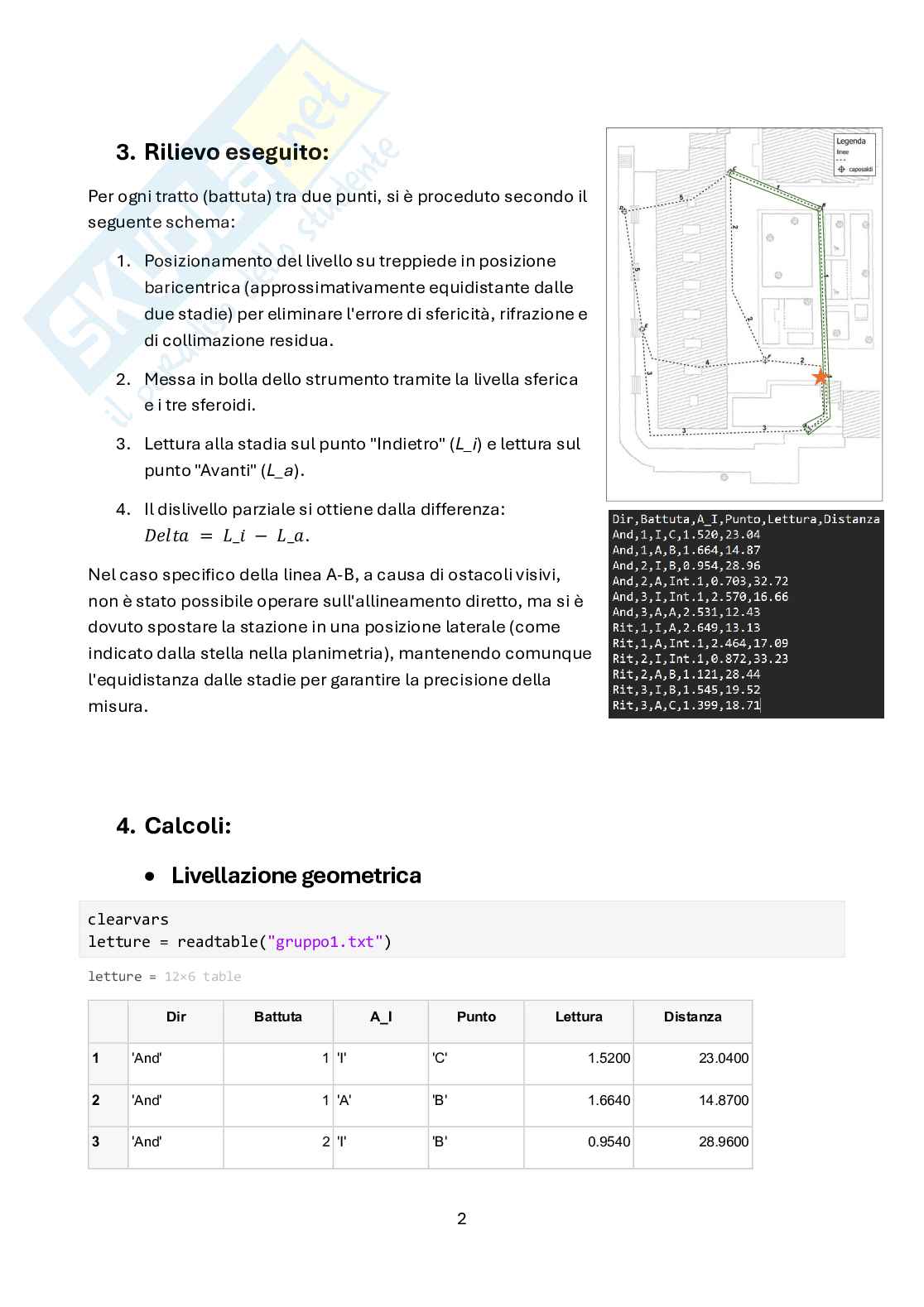 Relazione sulla livellazione geometrica Pag. 2