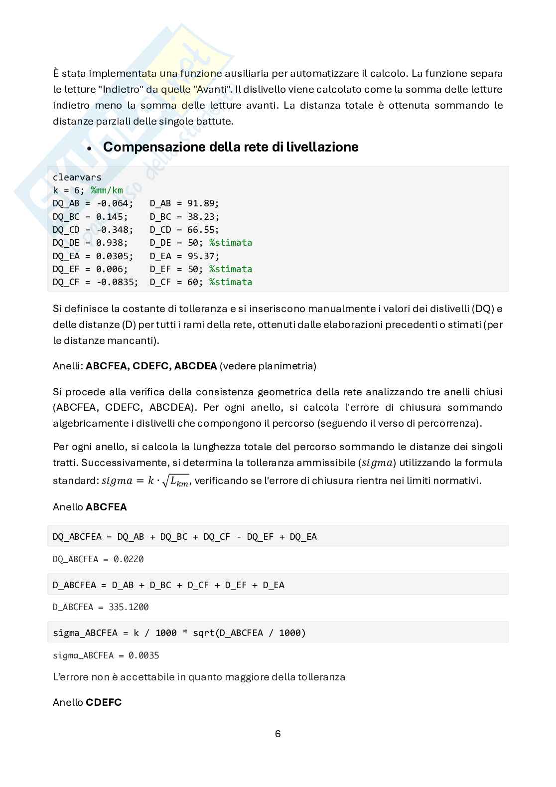 Relazione sulla livellazione geometrica Pag. 6
