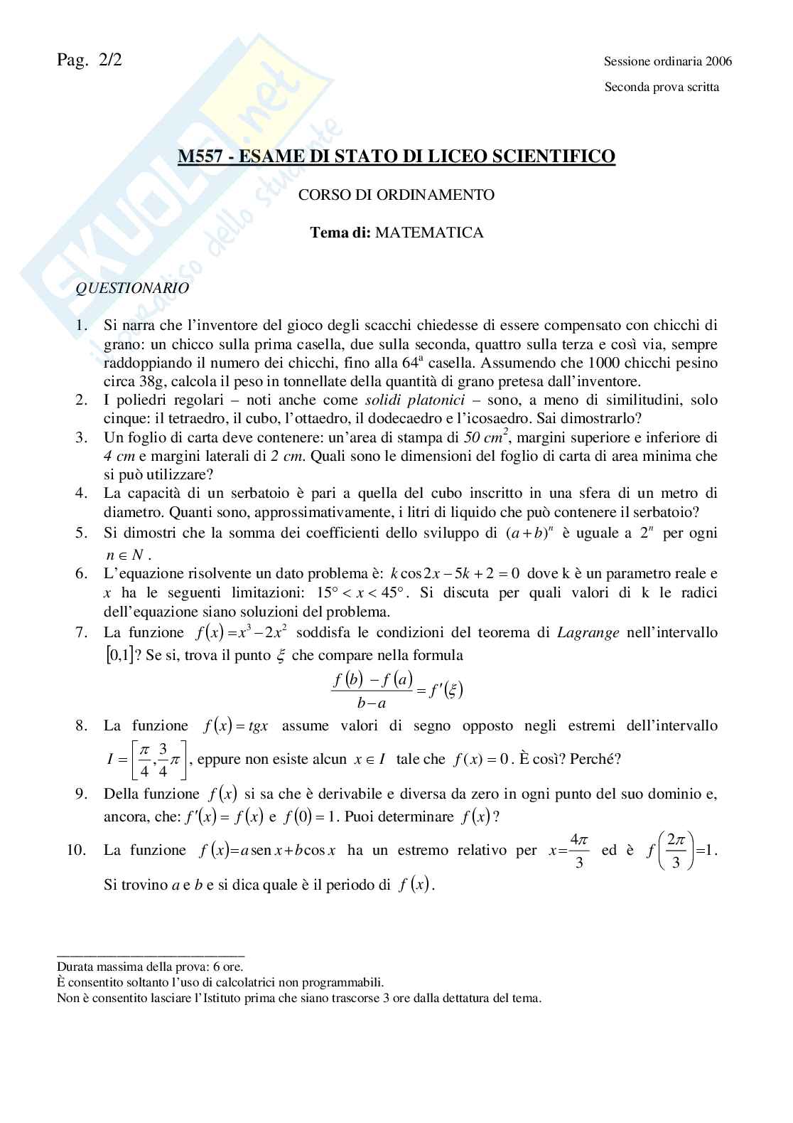 2006 - Liceo scientifico di ordinamento Pag. 2