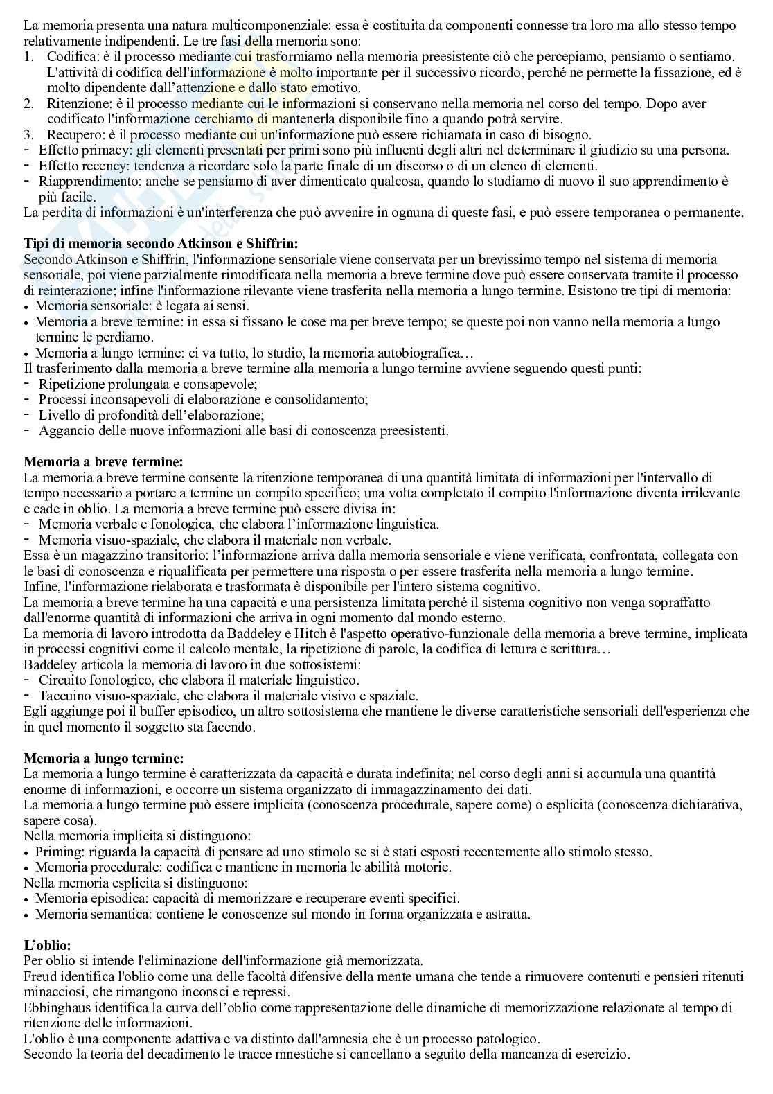 Domande aperte e risposte frequenti all’esame di psicologia generale prof. Fabbri Destro Pag. 11