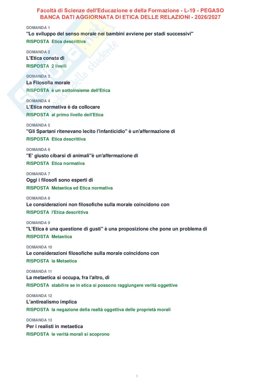 Tutte le 300 domande di Etica delle relazioni + Domande extra (2026/2027)   Pag. 1