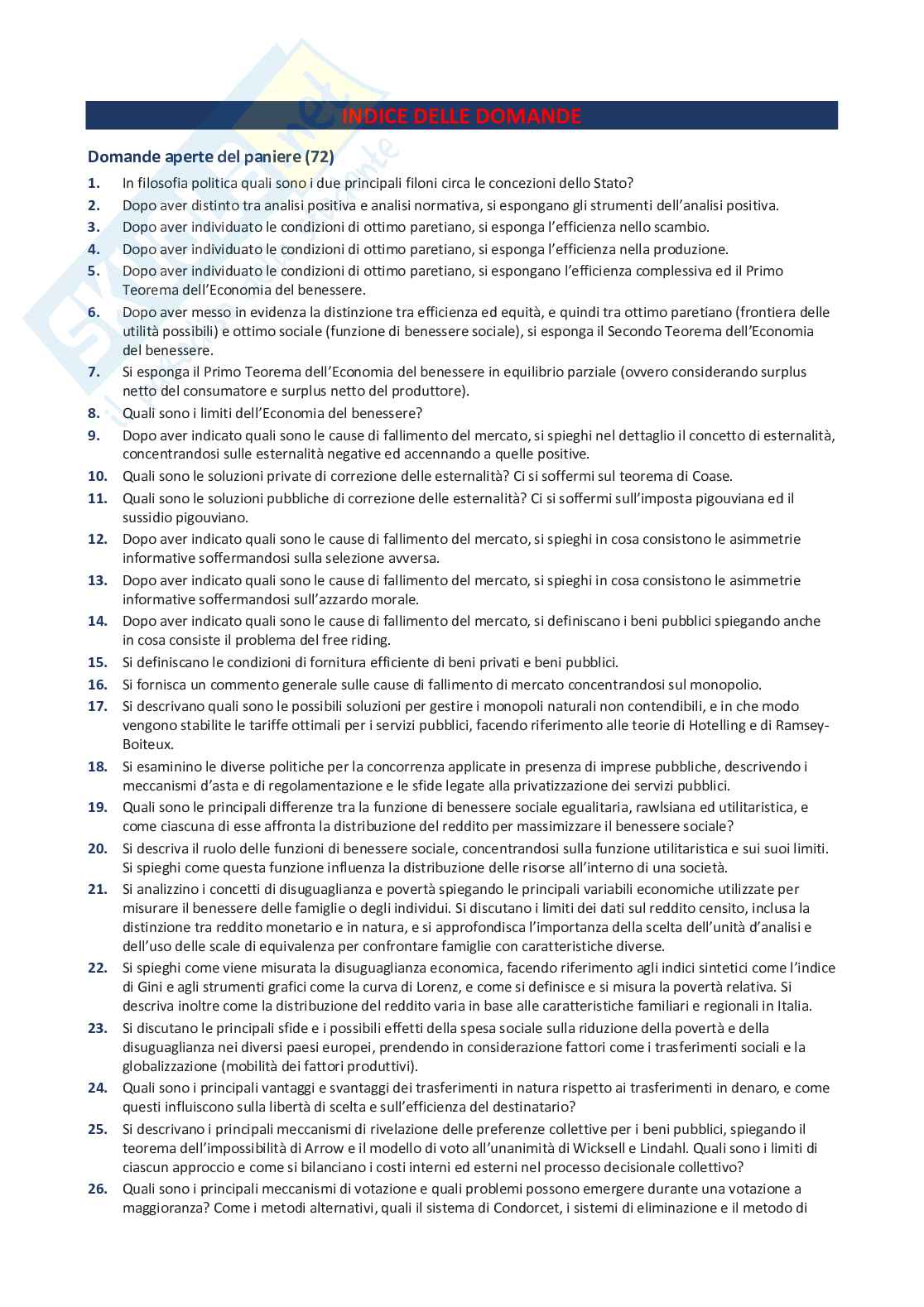 Scienza delle finanze 2026  - paniere con 72 risposte aperte ed extra Pag. 2