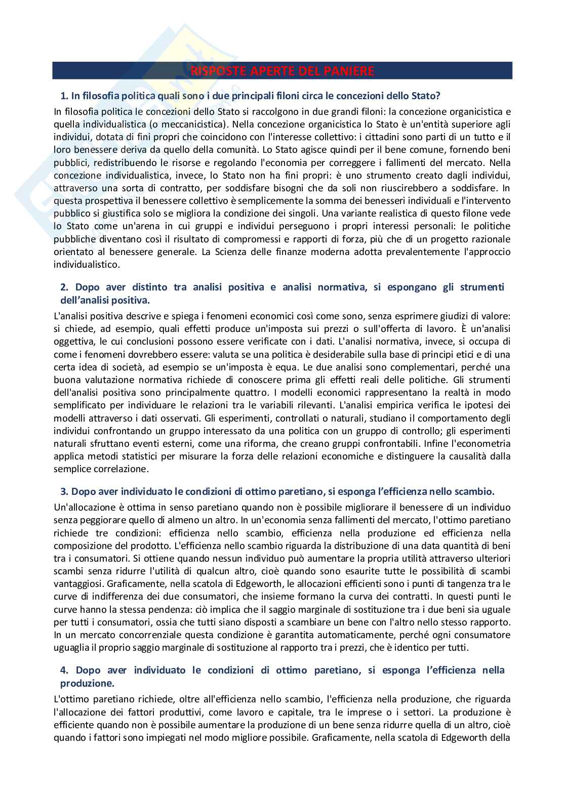 Scienza delle finanze 2026  - paniere con 72 risposte aperte ed extra Pag. 6