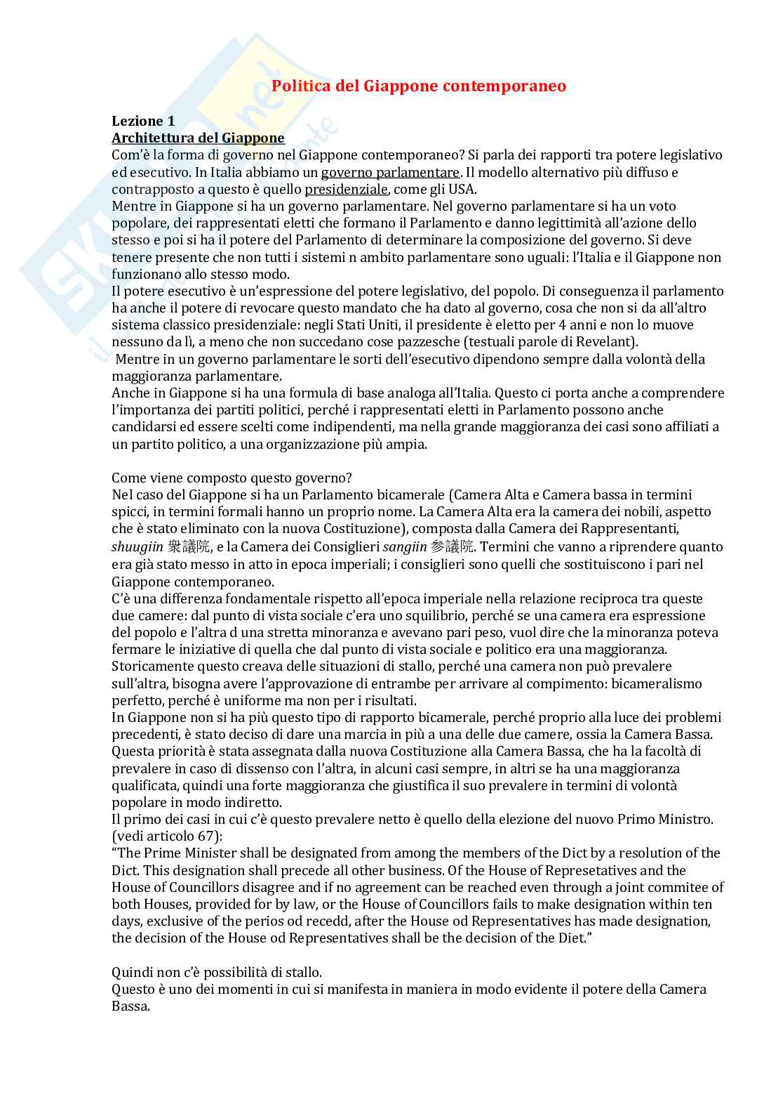 Politica del Giappone contemporaneo  Pag. 1
