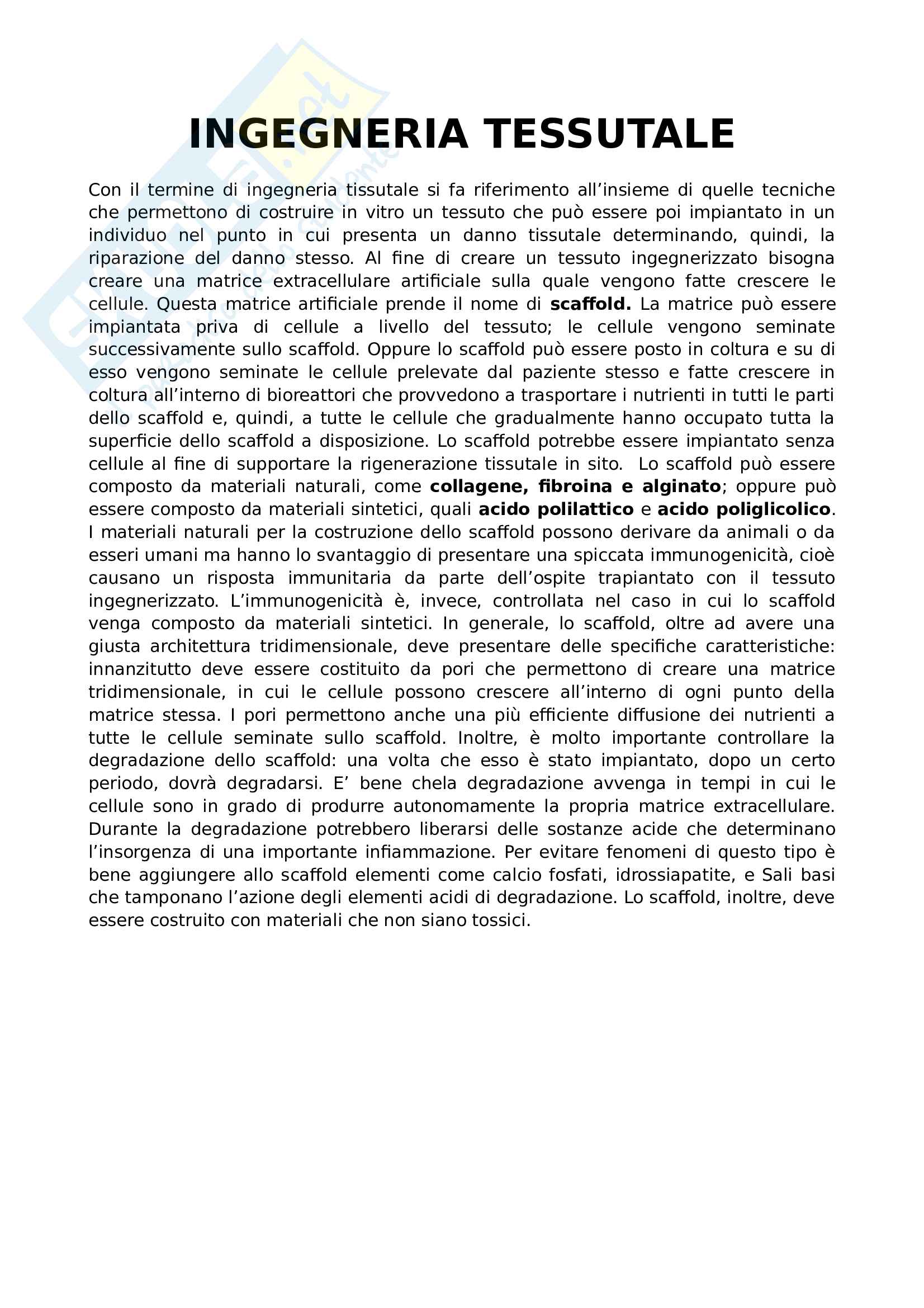 4a Ingegneria tissutale: pelle ingegnerizzata_ generalita' della pelle e tecniche per la creazione della pelle ingegnerizzata Pag. 1
