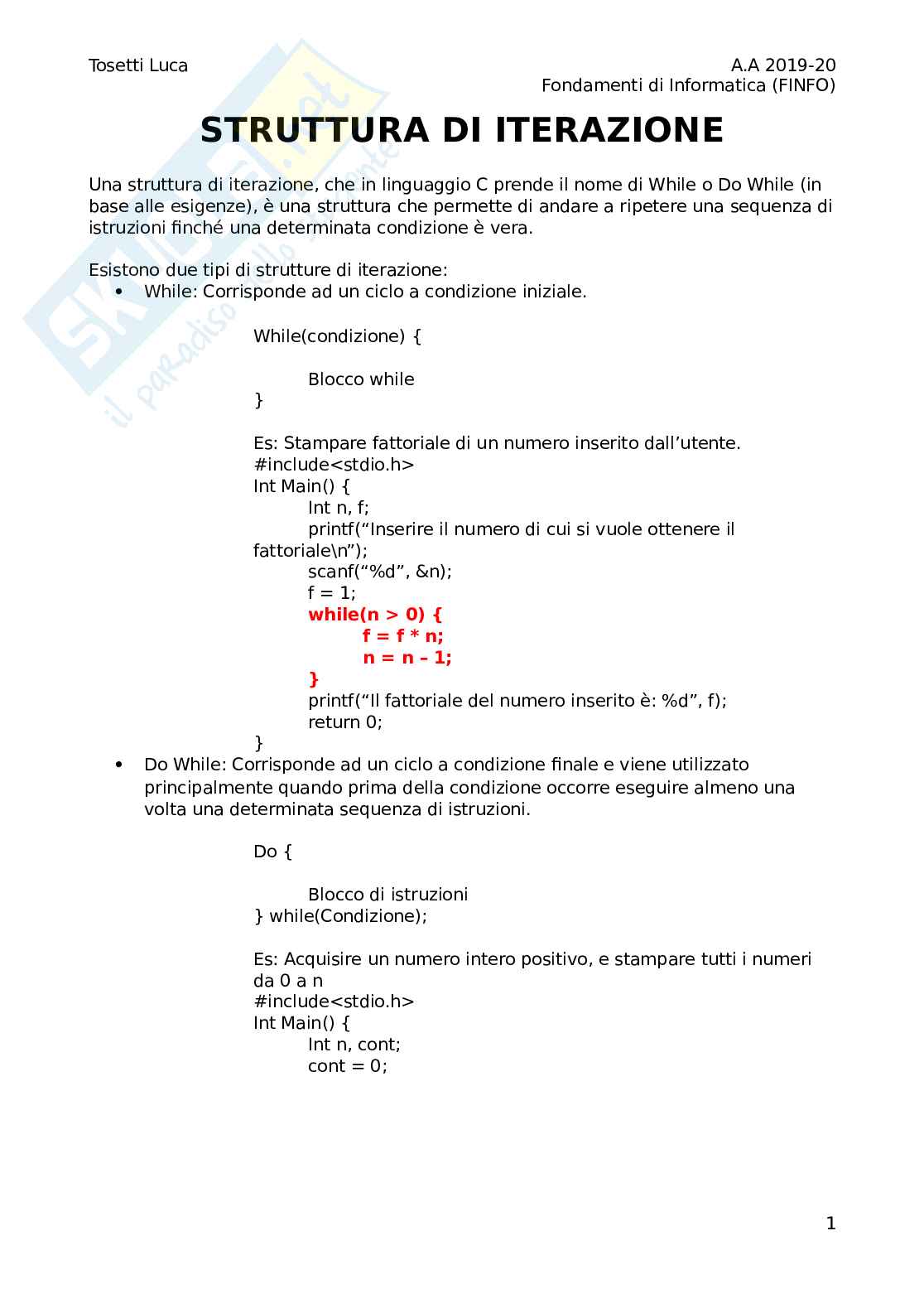 Struttura di iterazione Pag. 1