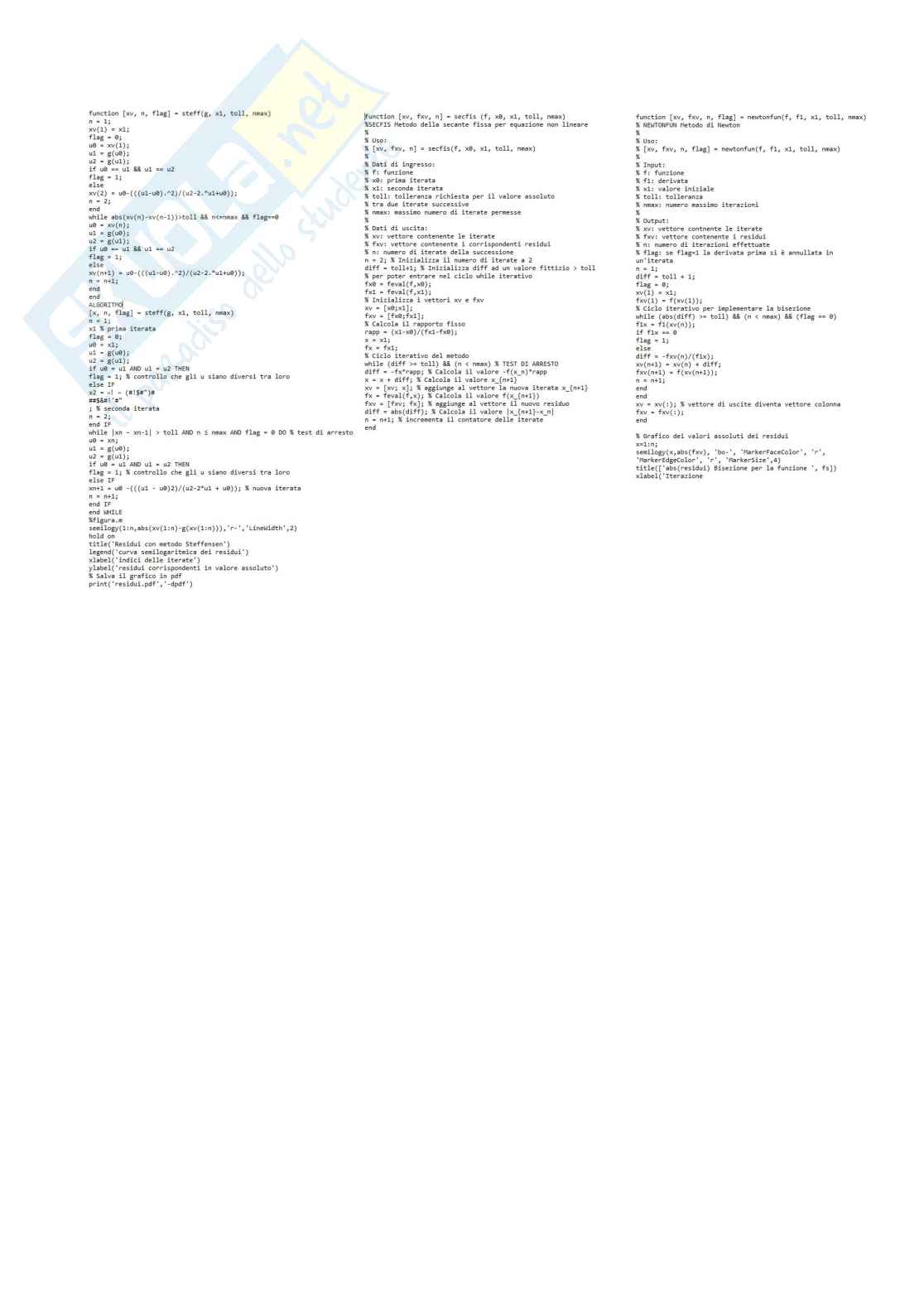 Function per l'esame di Mathlab Pag. 6