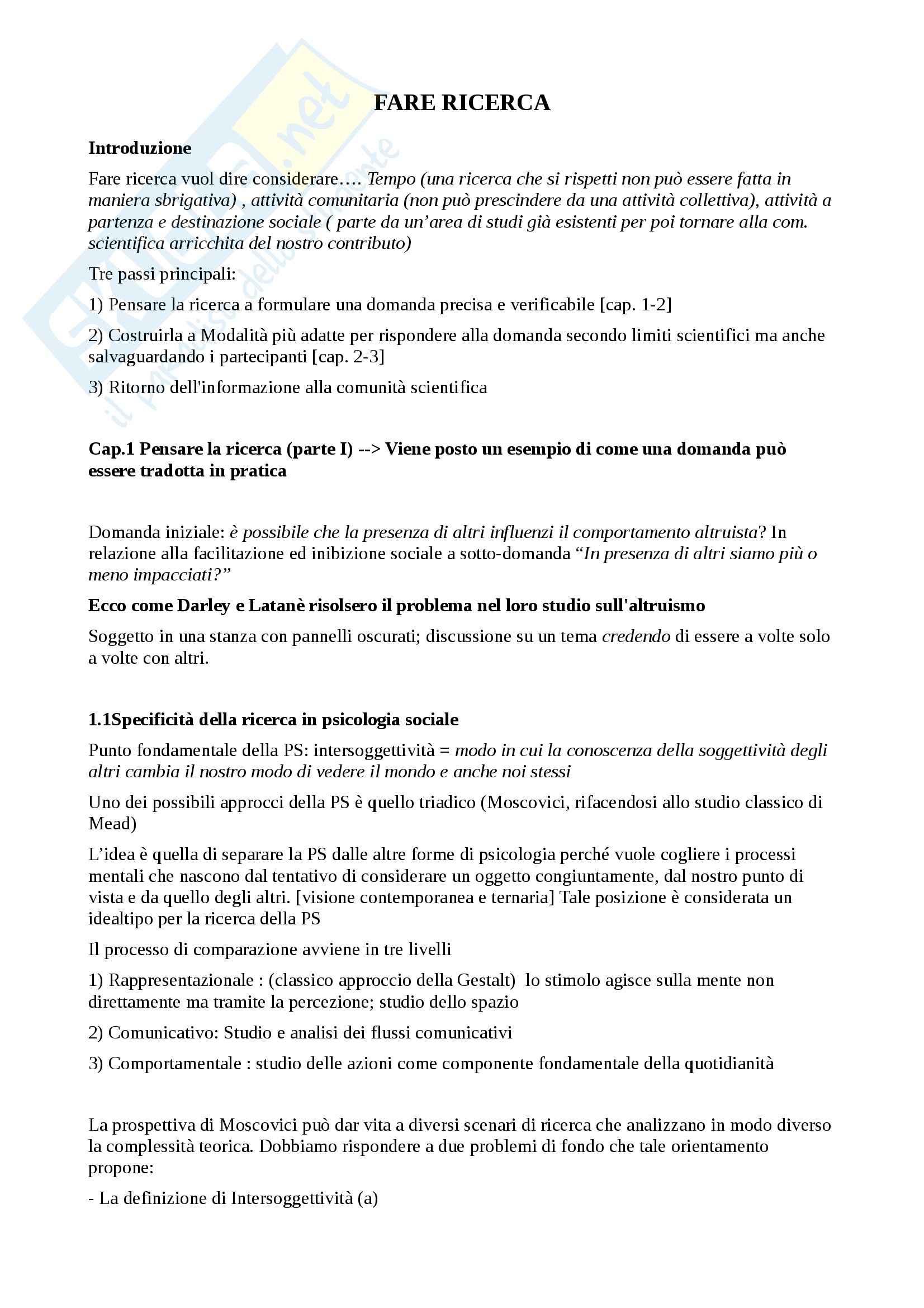 Psicologia sociale e della comunicazione - fare ricerca in psicologia sociale Pag. 1