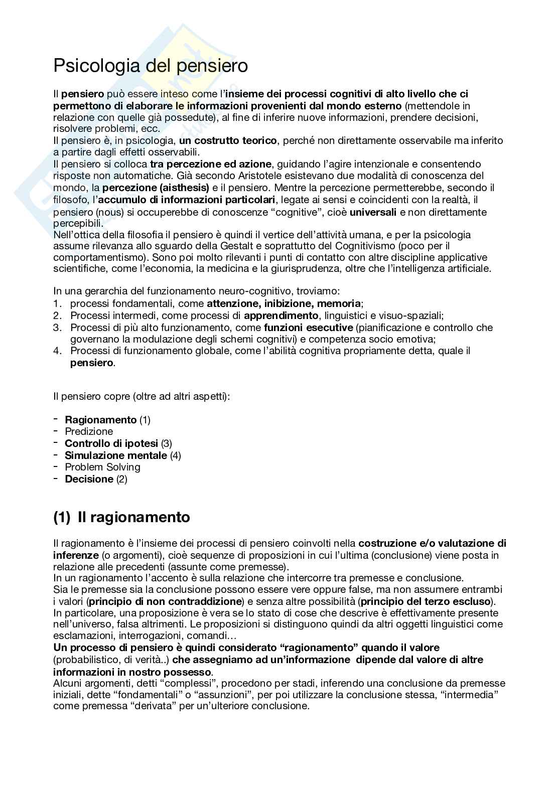 Appunti completi di Psicologia del pensiero Pag. 1