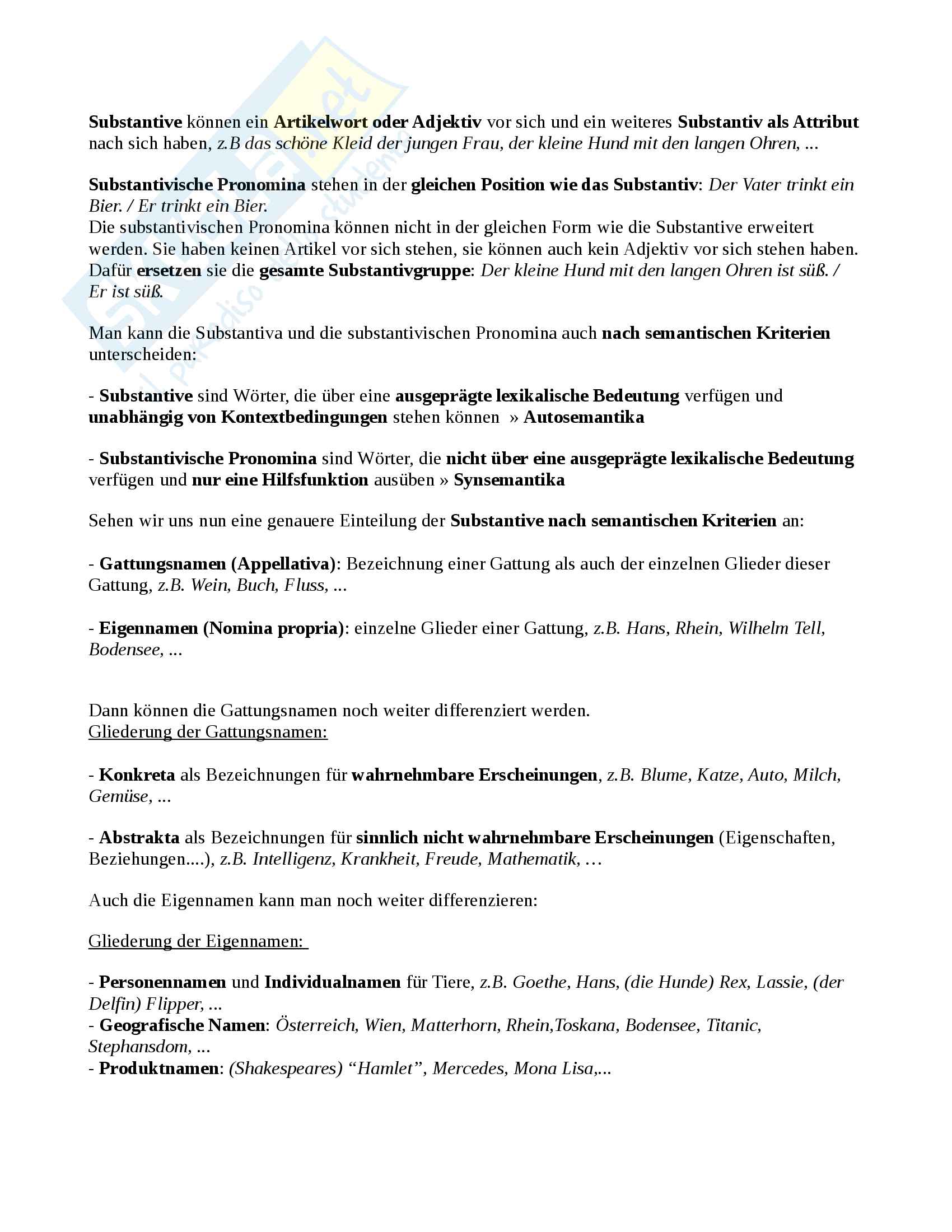 Il sostantivo tedesco e la forma pronominale III pers. Es Pag. 6