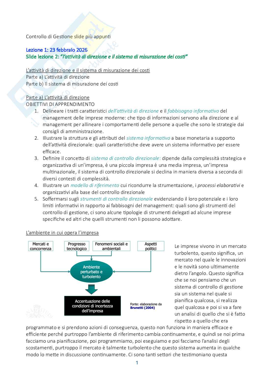 Riassunto esame Controllo di gestione, Prof. Manetti Giacomo, libro consigliato Programmazione e controllo, Arcari Pag. 1