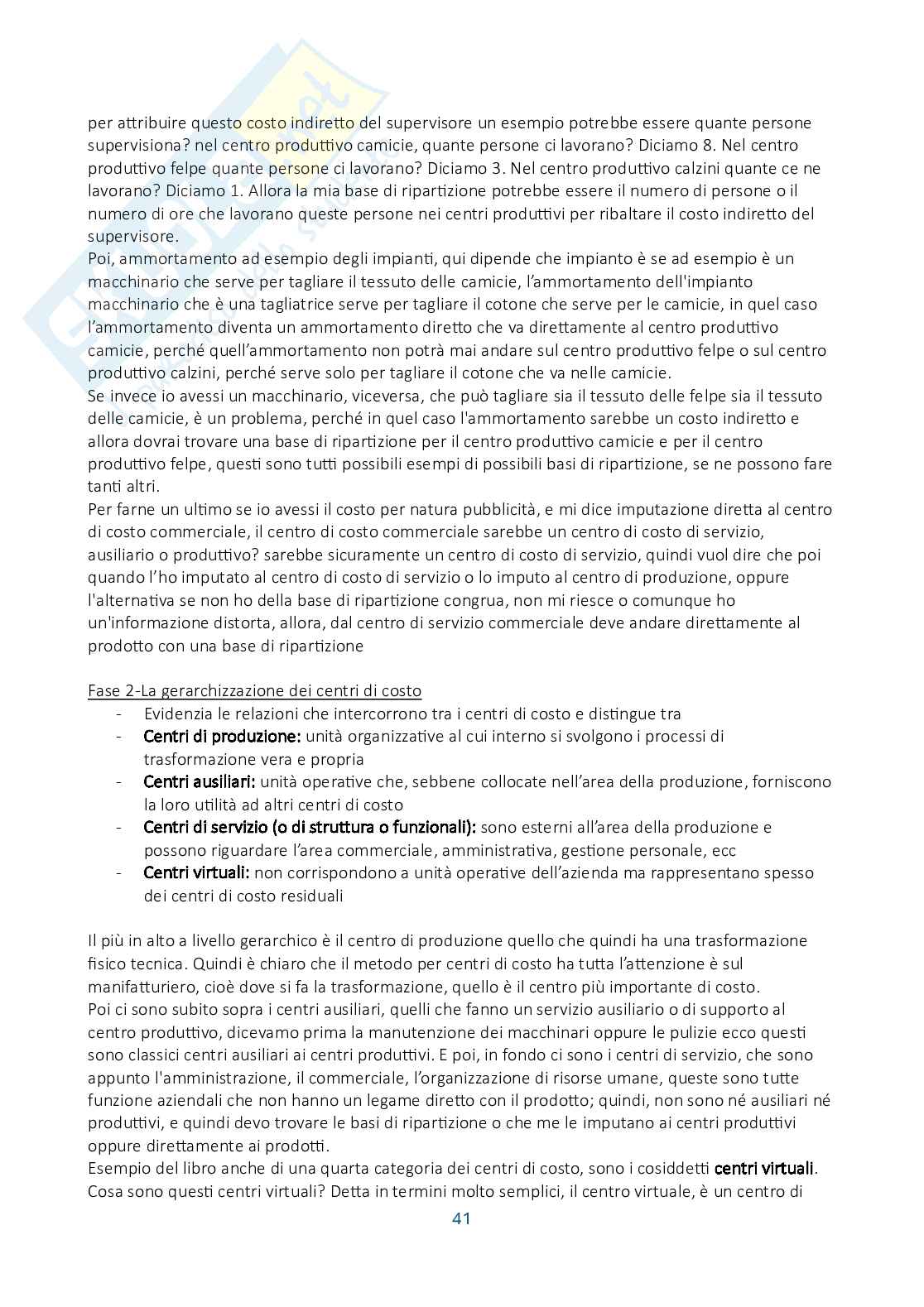 Riassunto esame Controllo di gestione, Prof. Manetti Giacomo, libro consigliato Programmazione e controllo, Arcari Pag. 41