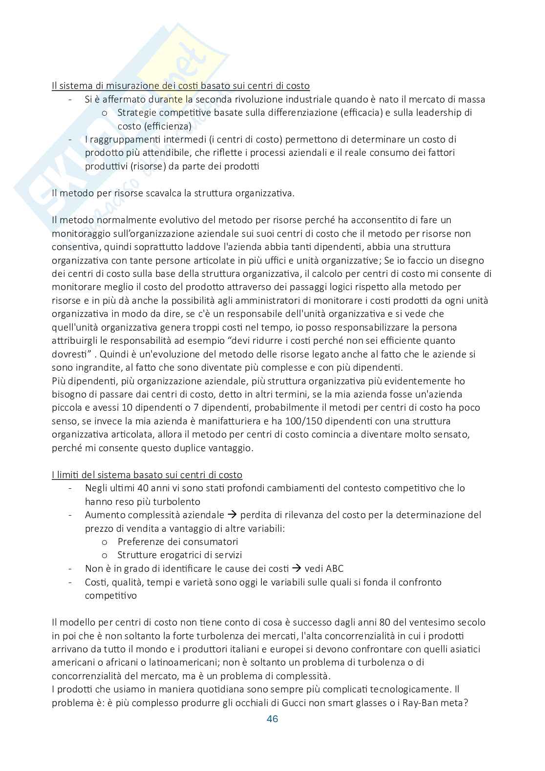 Riassunto esame Controllo di gestione, Prof. Manetti Giacomo, libro consigliato Programmazione e controllo, Arcari Pag. 46