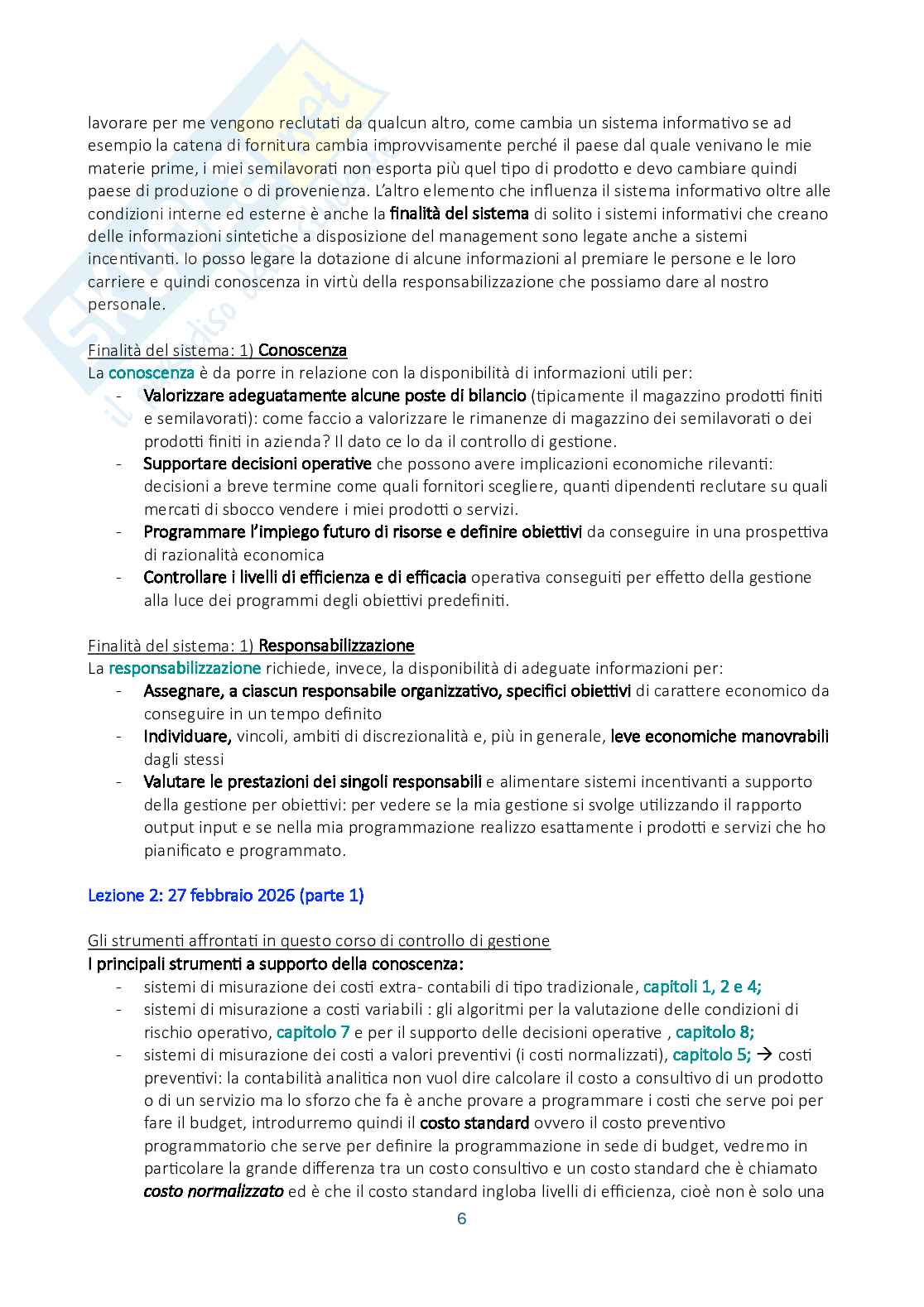 Riassunto esame Controllo di gestione, Prof. Manetti Giacomo, libro consigliato Programmazione e controllo, Arcari Pag. 6