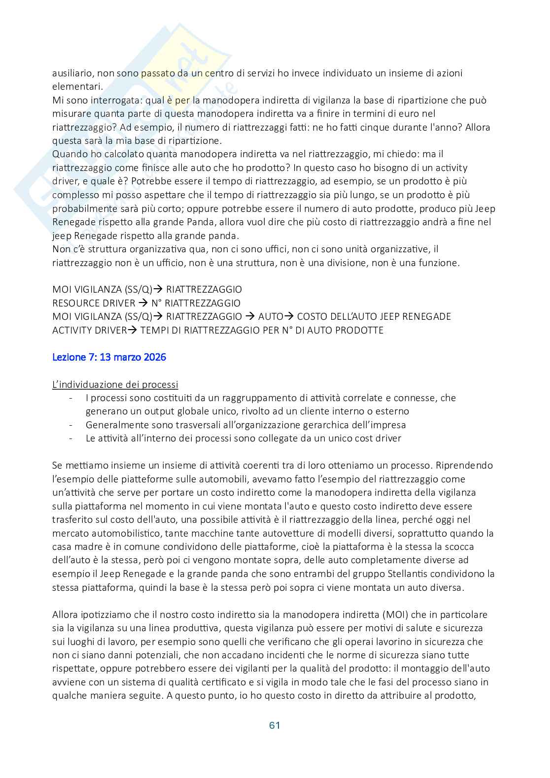 Riassunto esame Controllo di gestione, Prof. Manetti Giacomo, libro consigliato Programmazione e controllo, Arcari Pag. 61