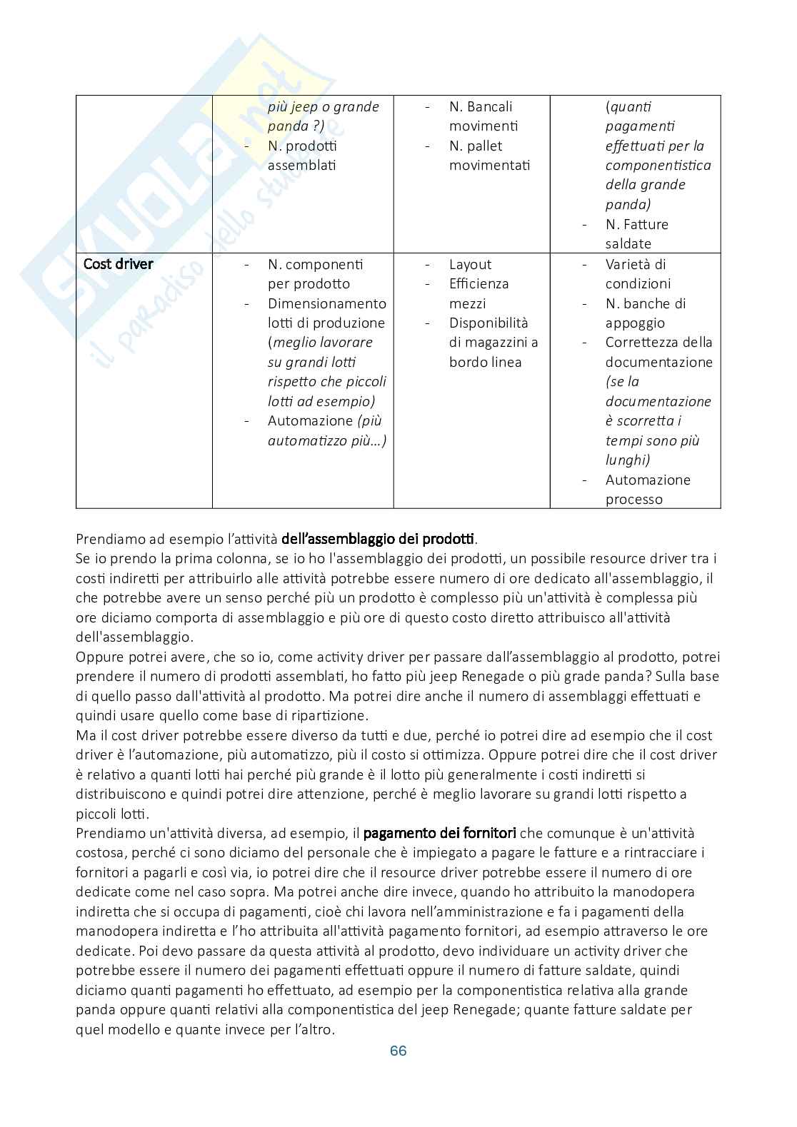 Riassunto esame Controllo di gestione, Prof. Manetti Giacomo, libro consigliato Programmazione e controllo, Arcari Pag. 66