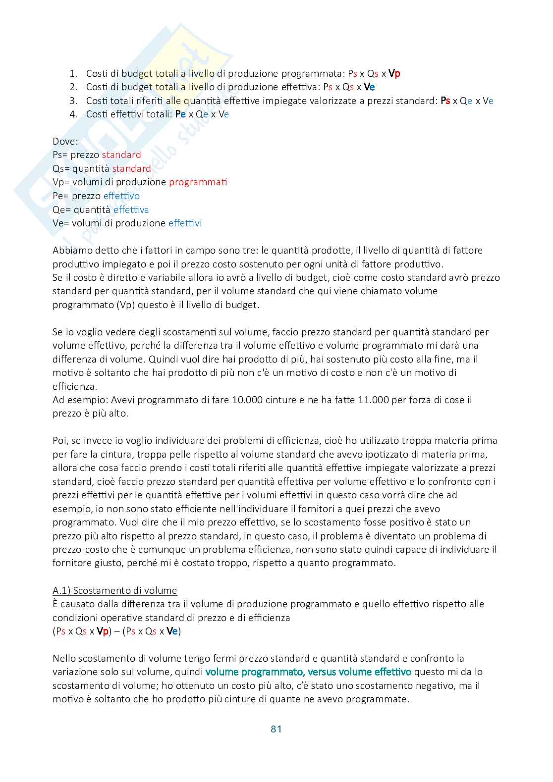 Riassunto esame Controllo di gestione, Prof. Manetti Giacomo, libro consigliato Programmazione e controllo, Arcari Pag. 81
