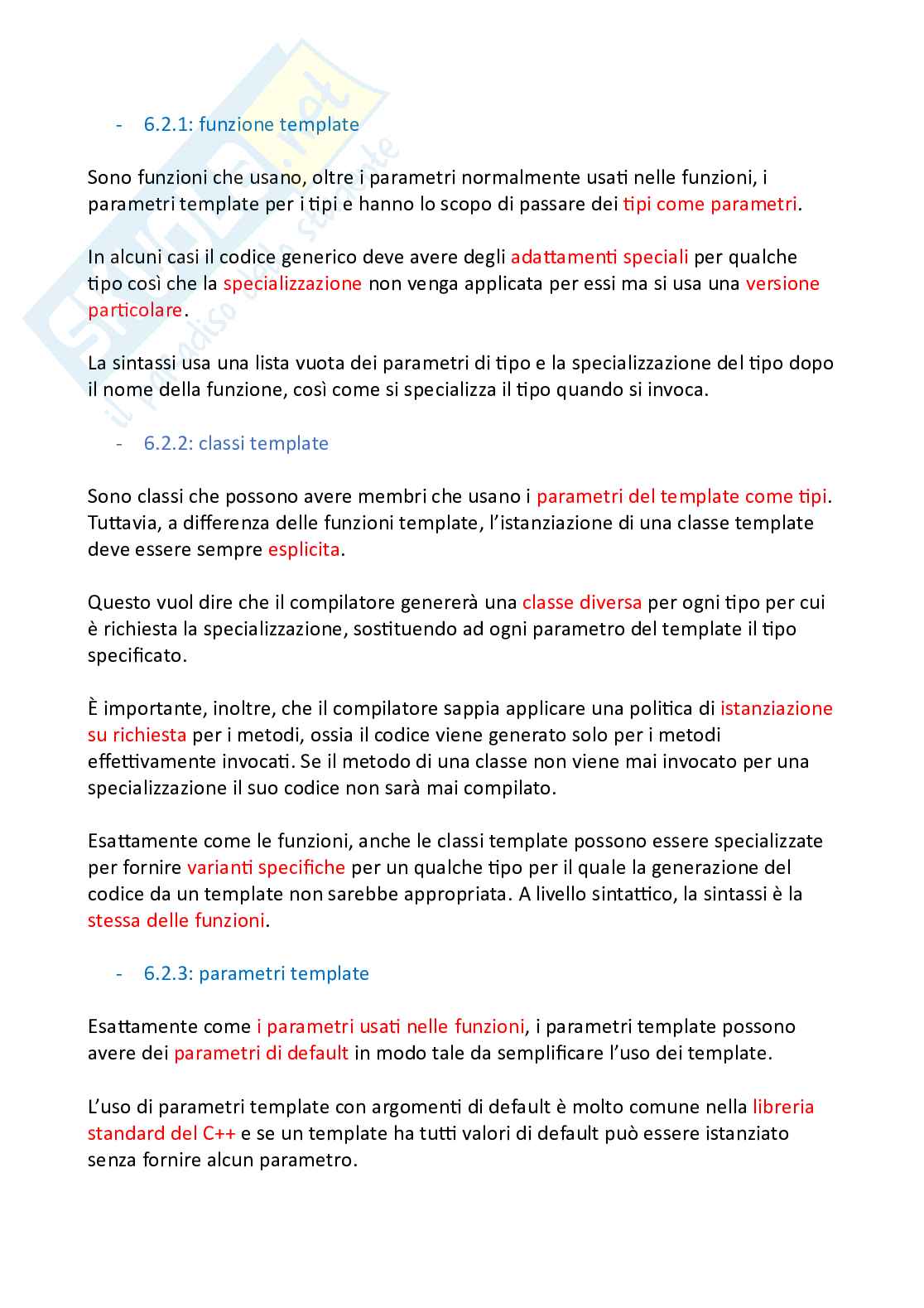 Appunti riassuntivi Programmazione (parte 4, programmazione generica e STL e RAII e smart pointer) Pag. 2