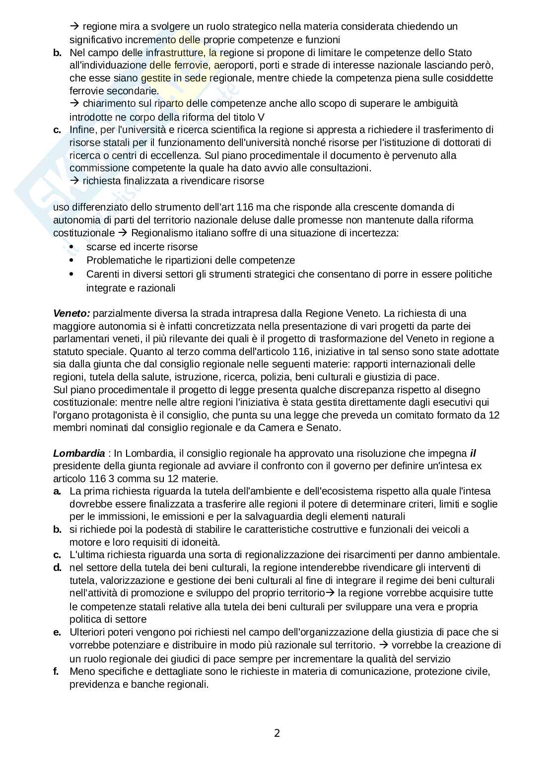 Riassunto esame Diritto Costituzionale, Prof. Tacchini Lorenza, libro consigliato Una forma di stato a regionalismo differenziato, Violini Pag. 2