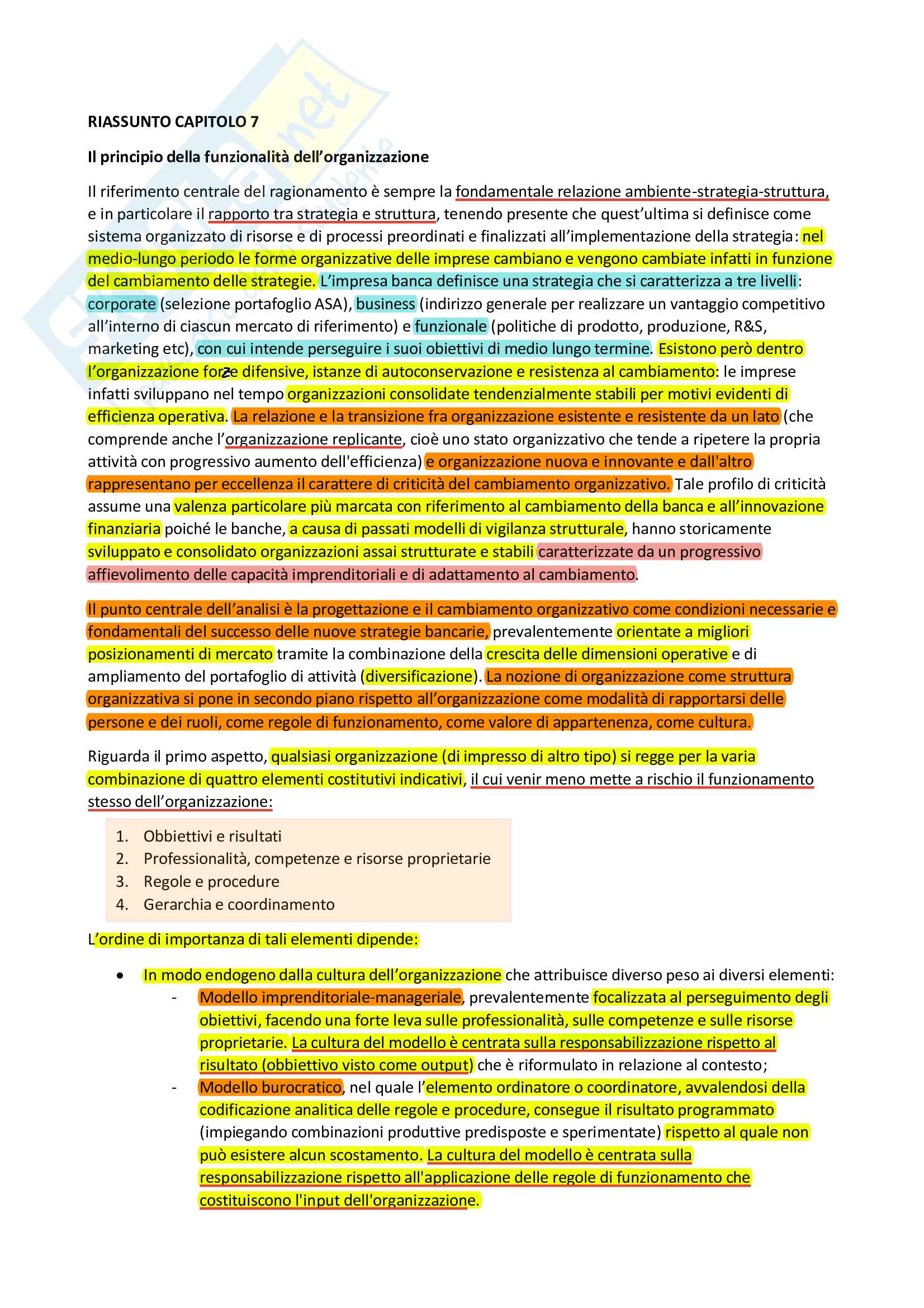 Riassunto materiale per domande aperte esame Organizzazione degli intermediari finanziari, prof. Camelia, libro consigliato Banche Strategie organizzazione e concentrazioni, Mottura Pag. 16