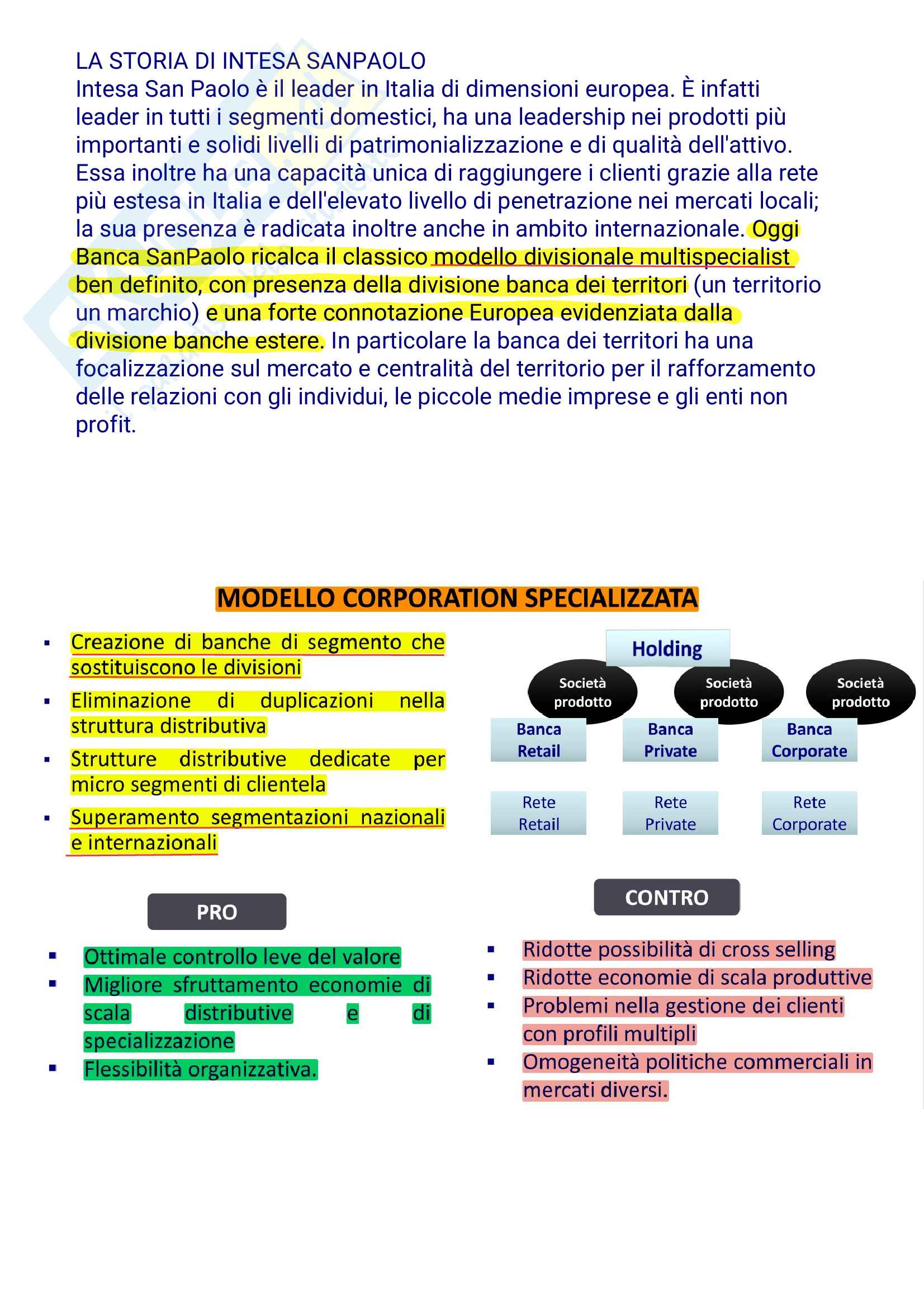Riassunto materiale per domande aperte esame Organizzazione degli intermediari finanziari, prof. Camelia, libro consigliato Banche Strategie organizzazione e concentrazioni, Mottura Pag. 26