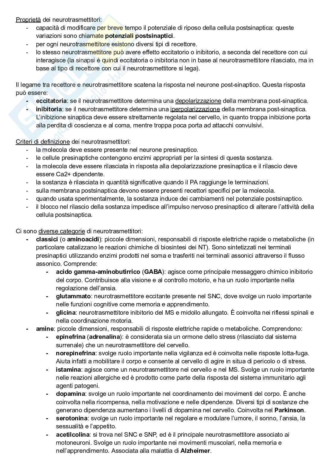 Riassunto esame Neuroscienze cognitive, Prof. Pellicciari Maria Concetta, libro consigliato Neuroscienze, Esplorando il cervello, Bear, Connors, Paradiso Pag. 26