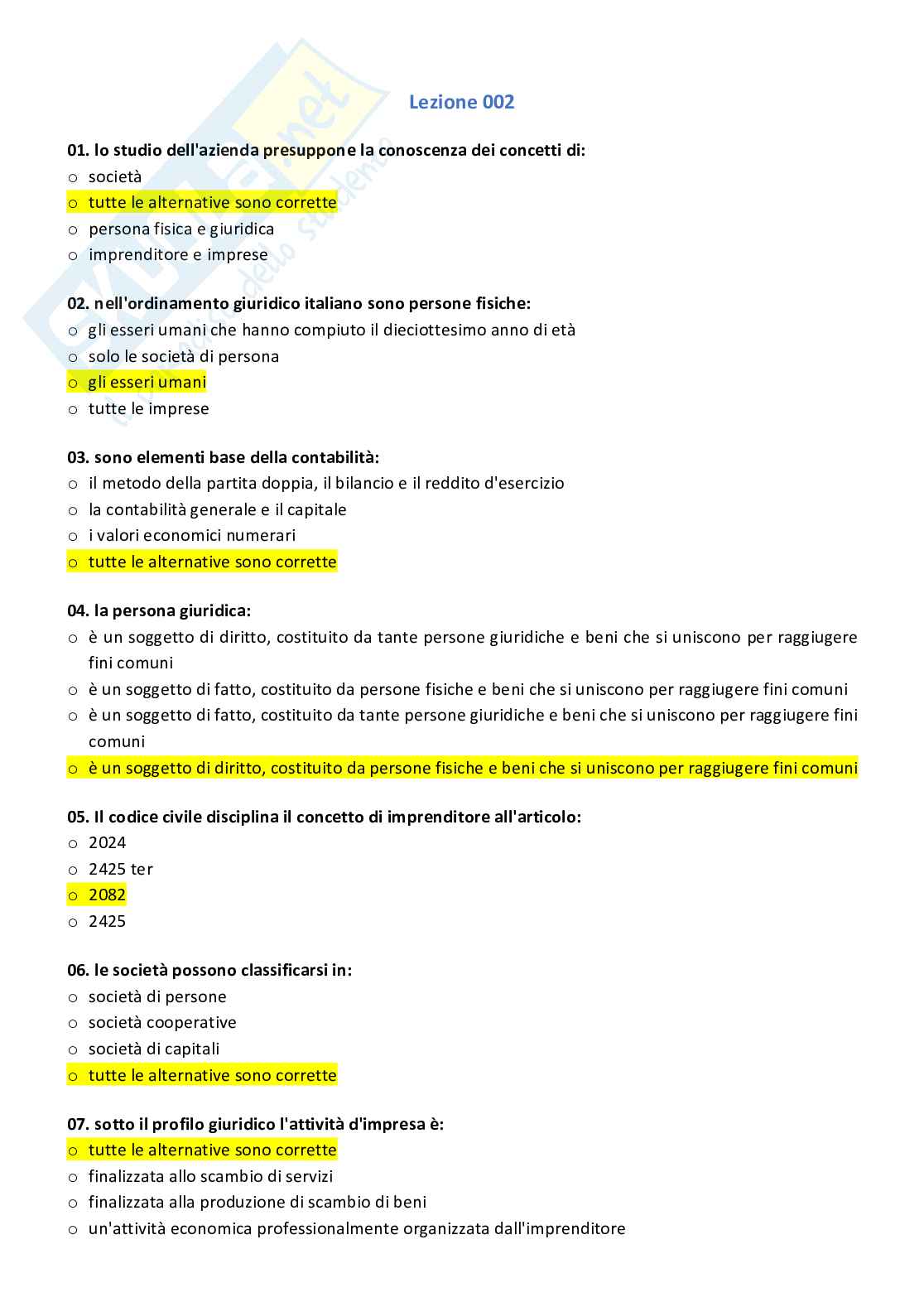 Paniere Con Risposte Chiuse Di Economia Aziendale Per Il Master A46