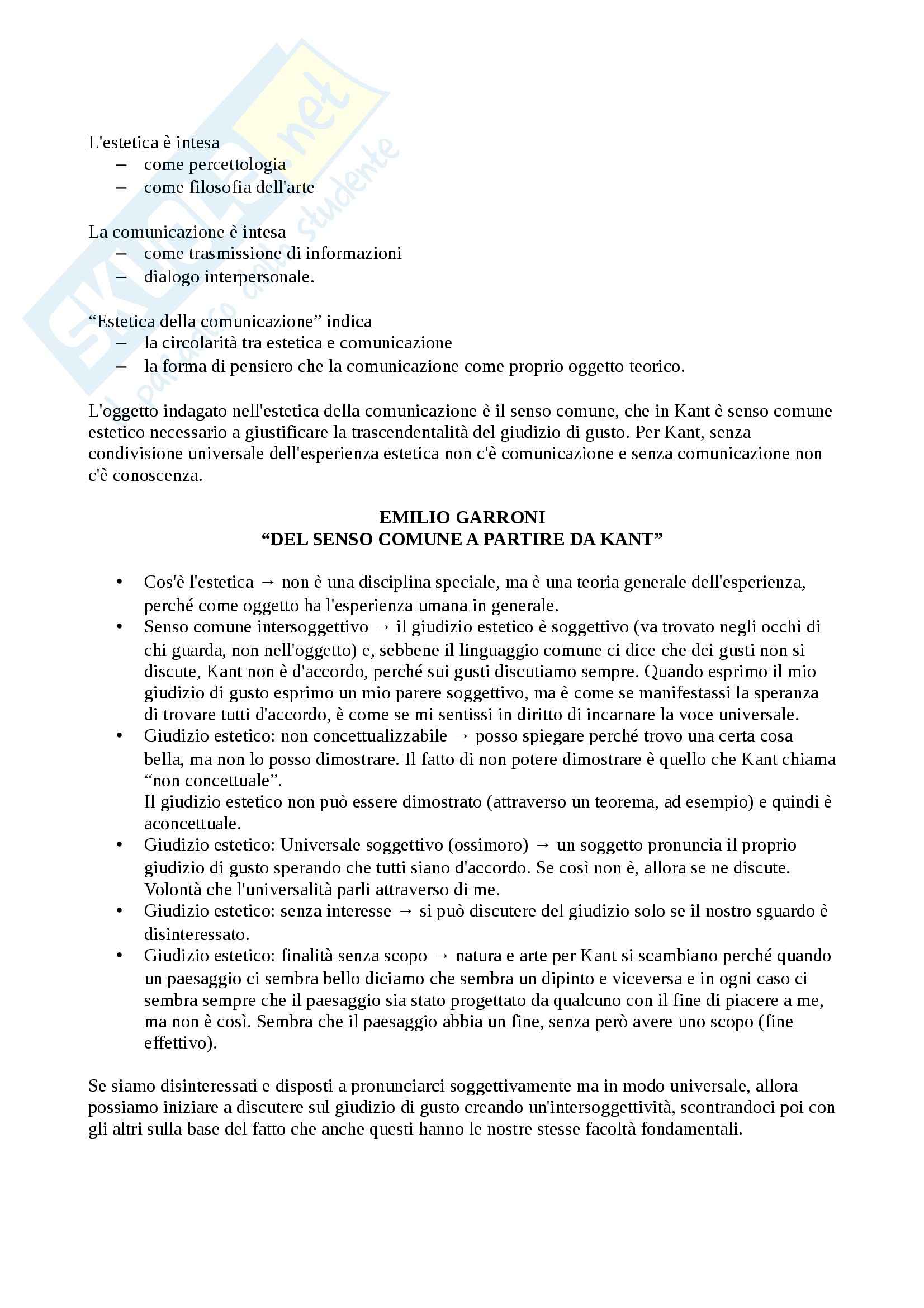 Riassunto esame Estetica, prof. Pinotti, libro consigliato Estetica dei Media e della Comunicazione di Diodato e Somaini Pag. 1