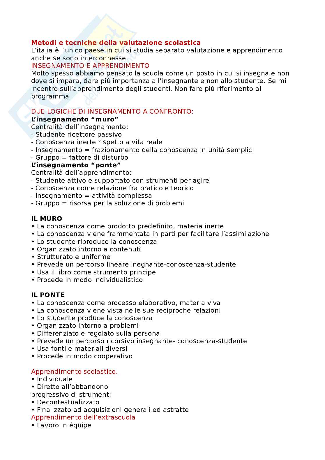 Appunti delle lezioni con una personale rielaborazione dell’esame di metodi e tecniche della valutazione scolastica del prof. Batini Pag. 1