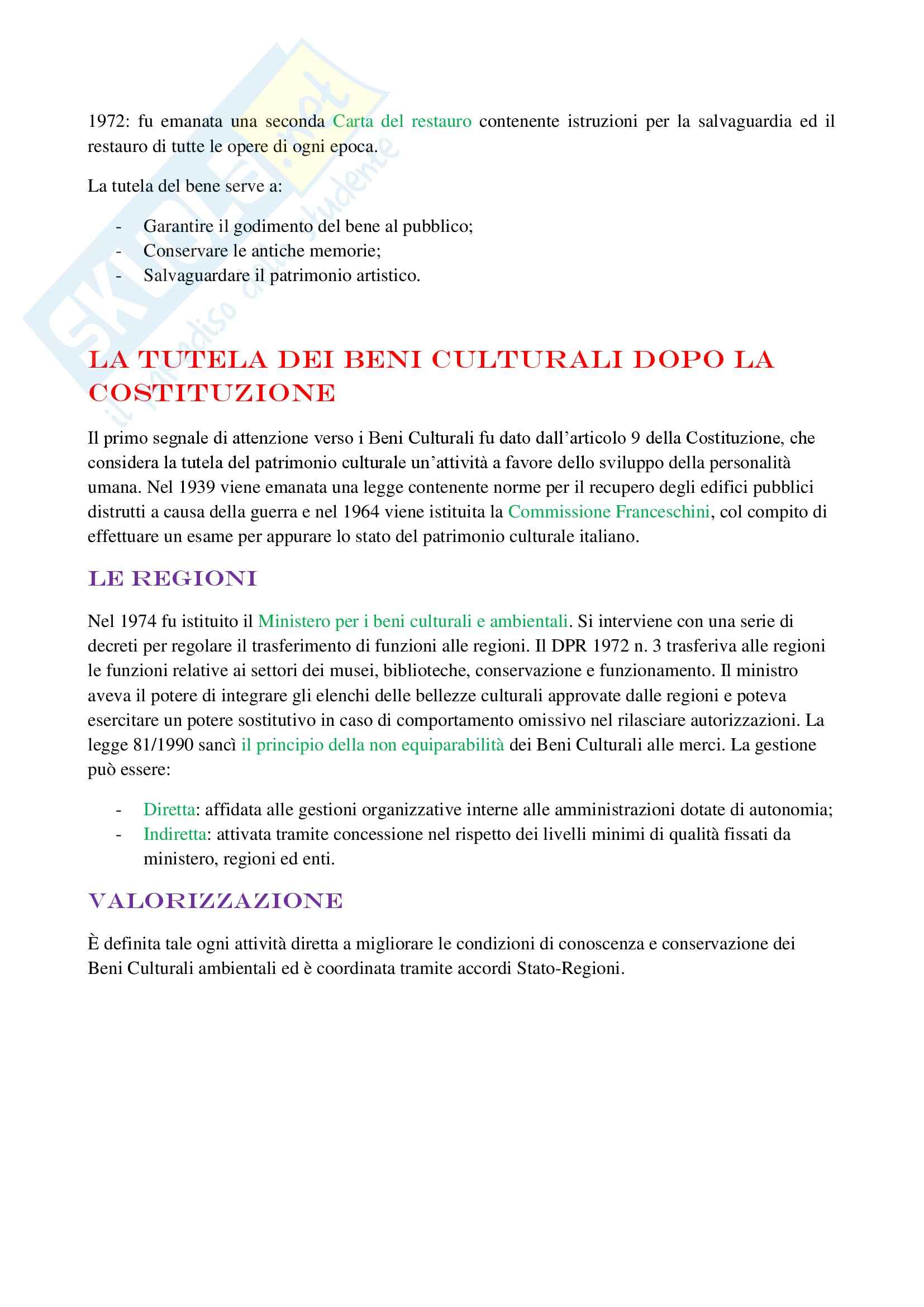 Riassunto esame Legislazione dei Beni Culturali, prof. Cortese, libro consigliato Il Patrimonio Culturale: Profili Normativi Pag. 2