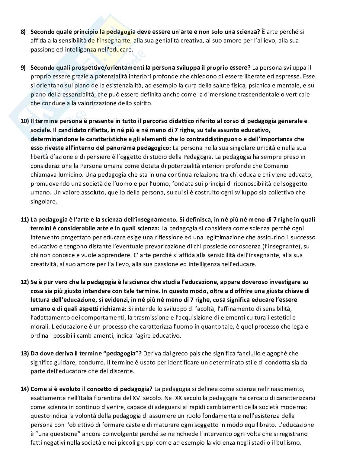 Set Domande Paniere Risposte Aperte Pedagogia Generale e Sociale Pag. 2