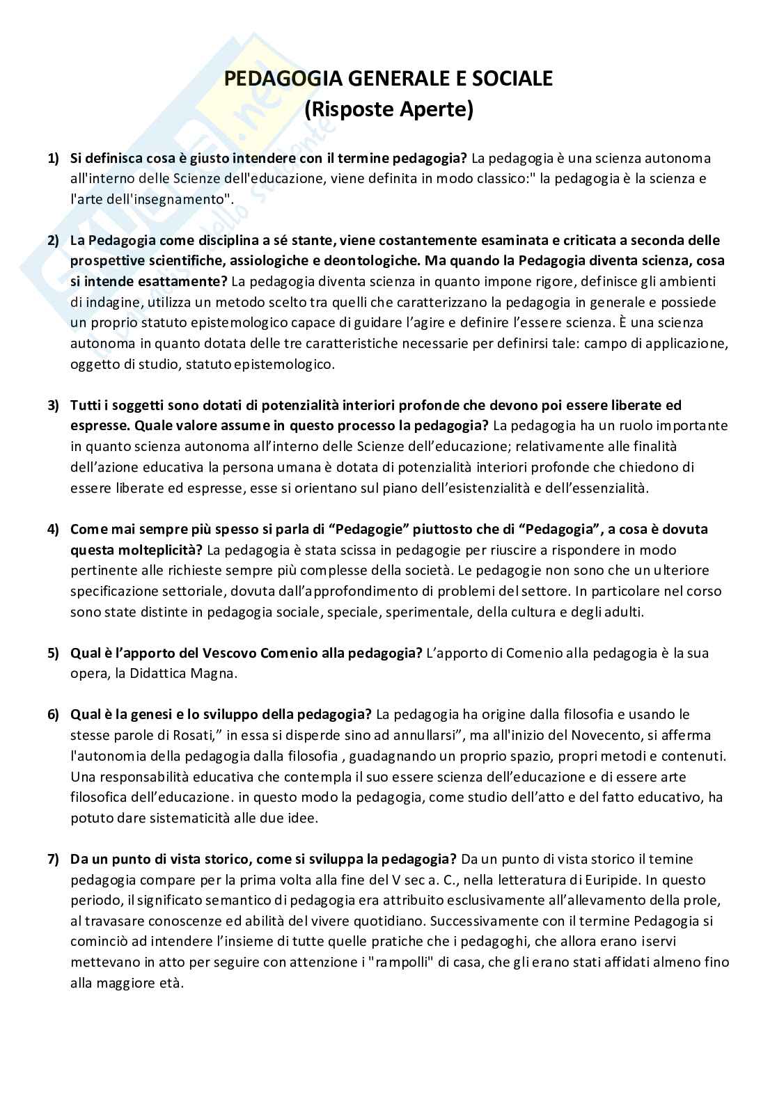 Domande Esame Pedagogia Generale E Sociale
