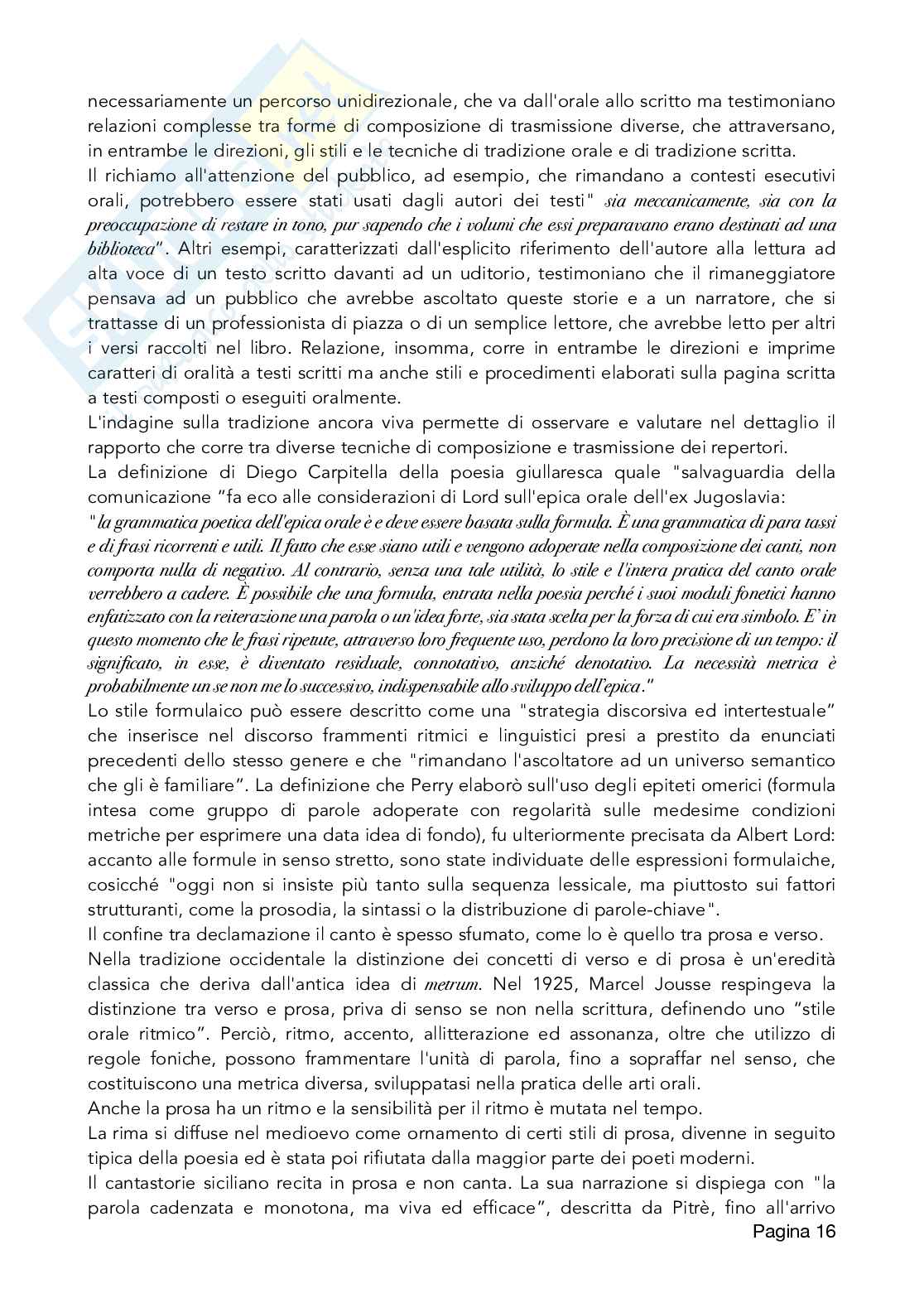 Riassunti esame etnomusicologia, prof Staiti, libro consigliato L'Orlando furioso ce lo hanno insegnato i nostri padri, Giannini Pag. 16