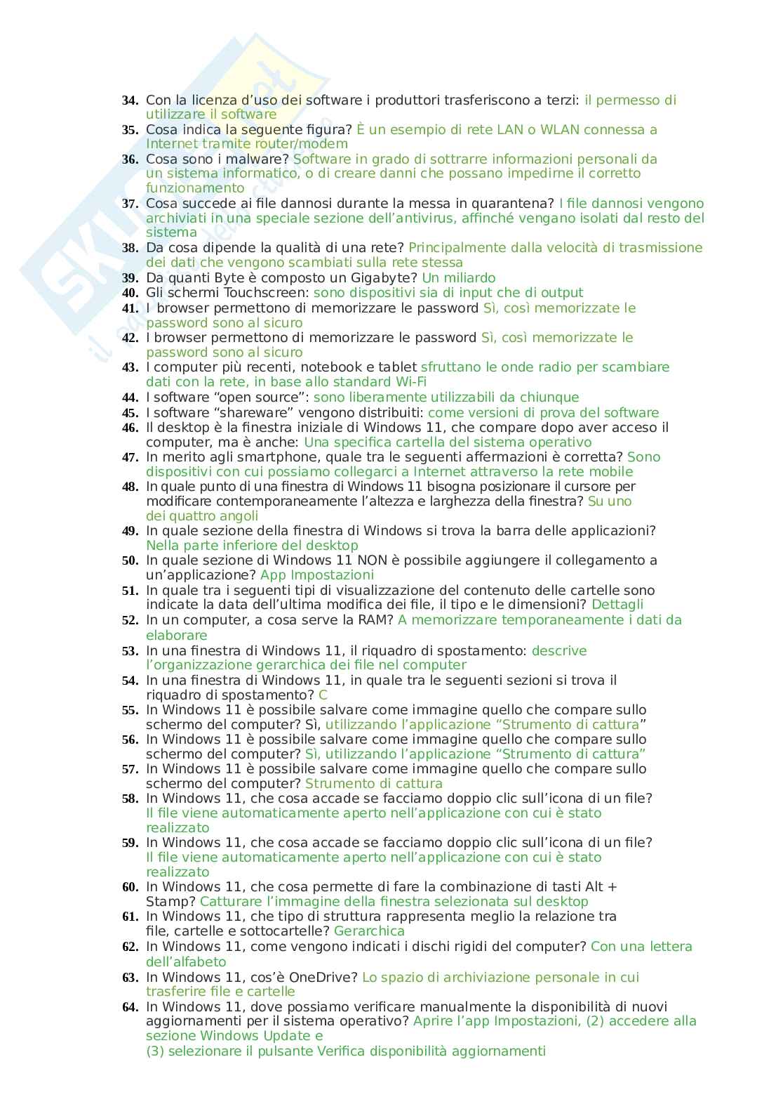 Nuova versione domande Eipass - Modulo 1: Fondamenti di informatica e Windows 11. Aggiornato e completo Pag. 2